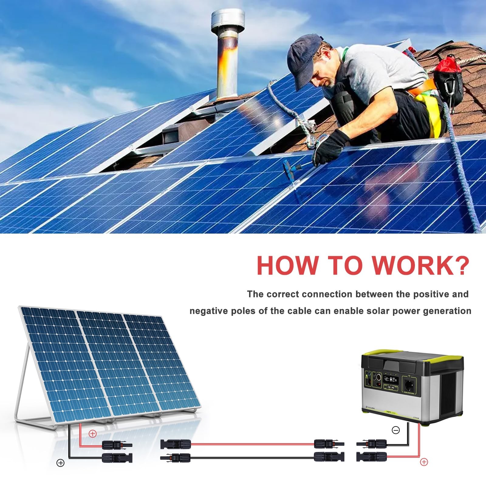 Twin Wire 20FT Solar Extension Cable – 10AWG (6mm²) Solar Panel Connector, wi…