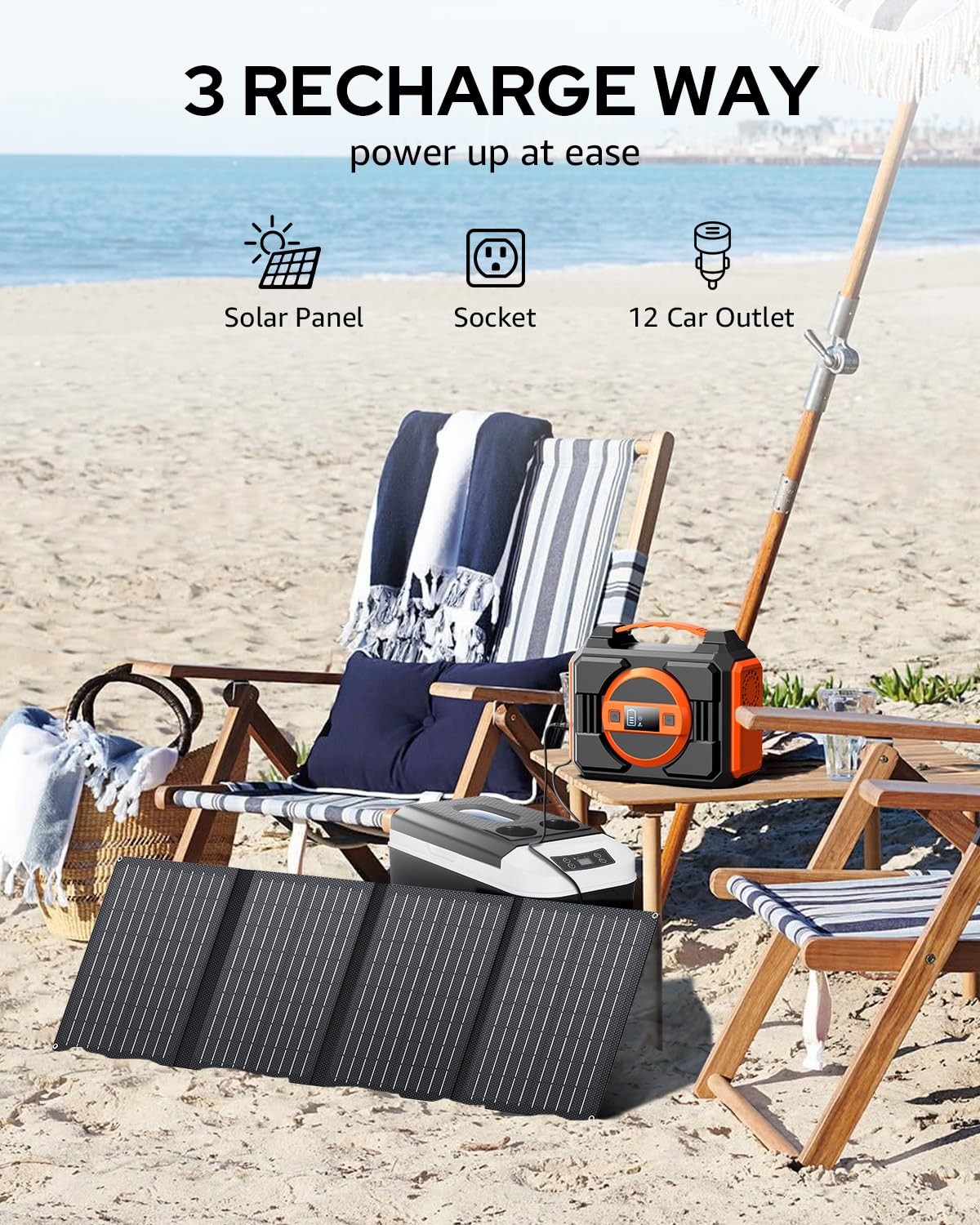 Portable Power Station 300W, Outdoor Solar Generator Backup Battery Pack 220W…