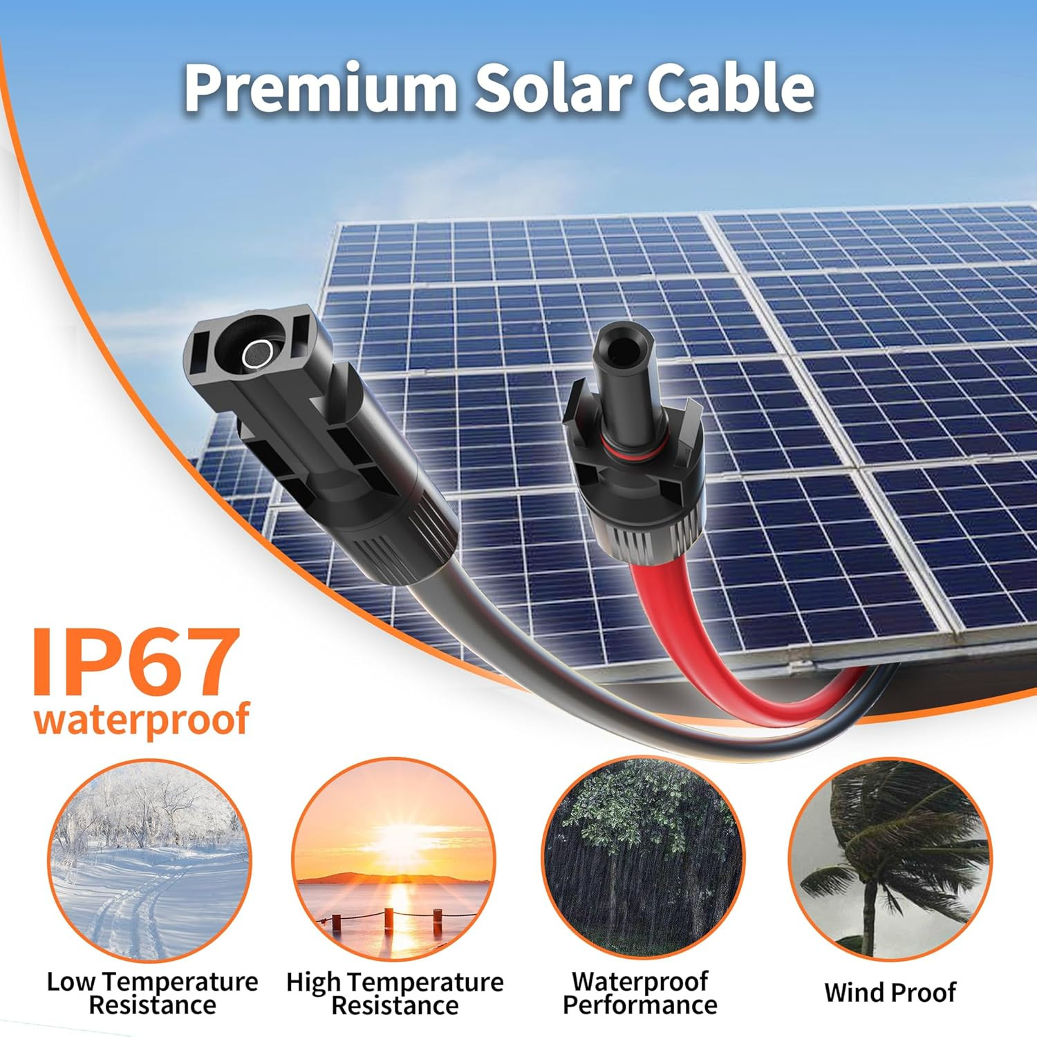 Solar Extension Cable 10AWG 10 Gauge Red Black Pair Connectors 10FT Tool