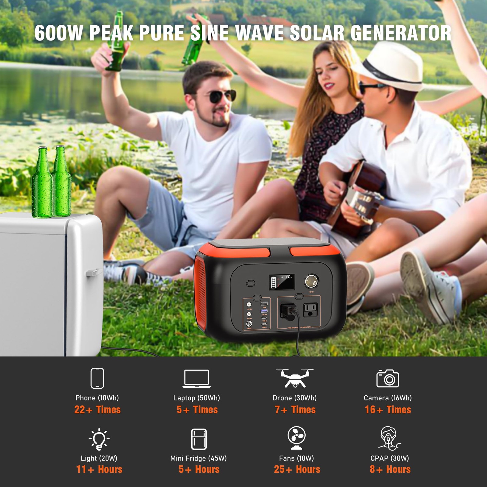 SinKeu Portable Power Station 600W, 296Wh/80000mAh Backup Lithium Battery Pac…