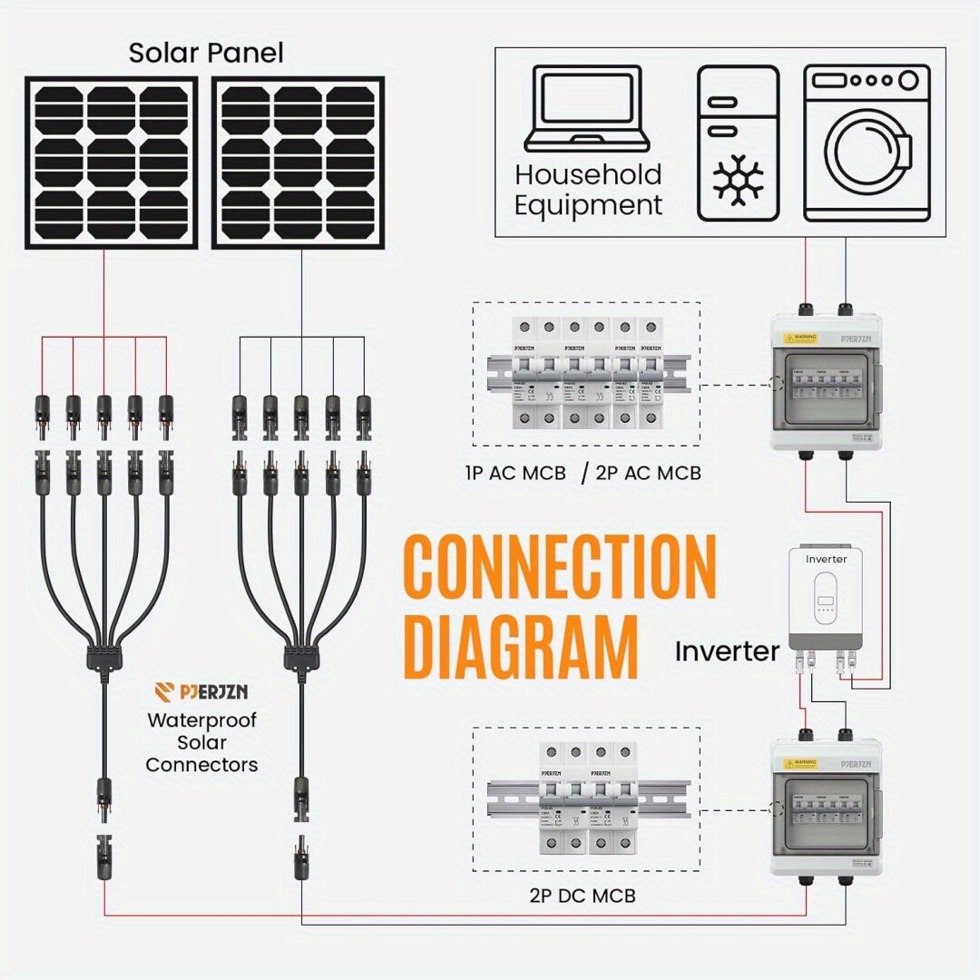 1 Pairs Solar Connectors Y Branch Parallel Adapter Cable 1 to 5 for Solar Panel