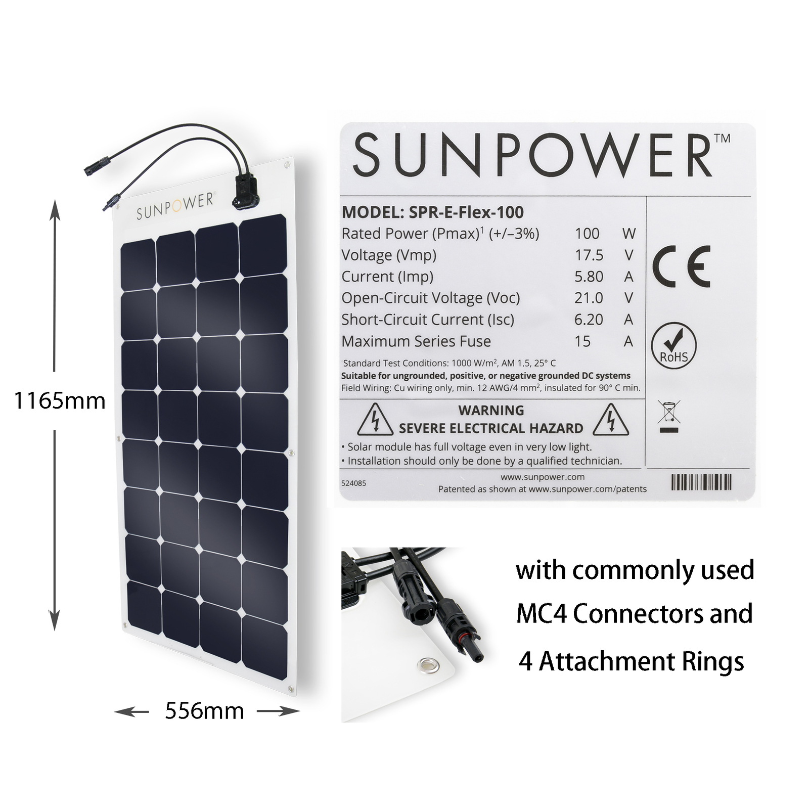 1200W, 200W SunPower Flexible Solar Panel Kit with 20A MPPT Bluetooth Controller