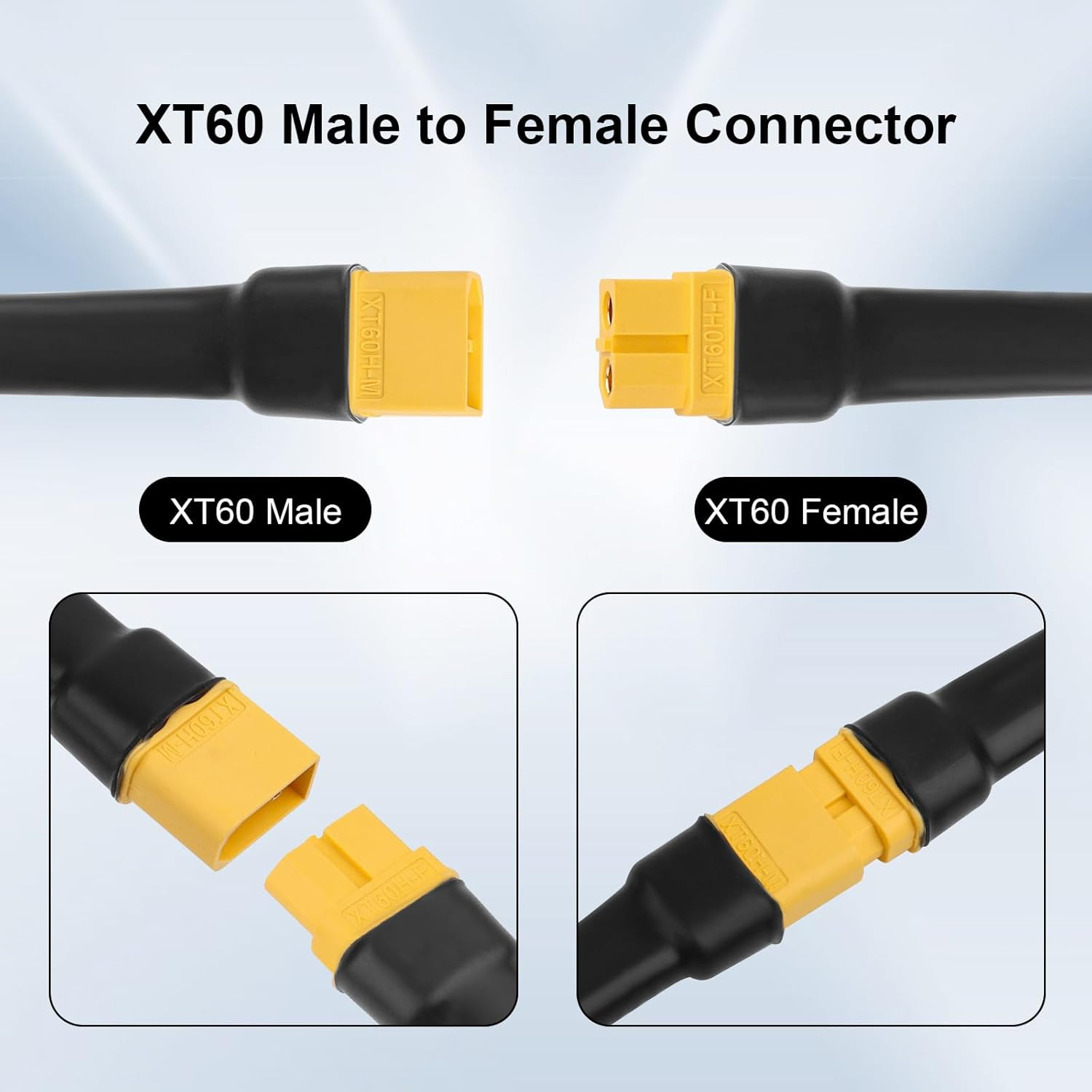XT60 Extension Cable 1FT 2PCS, 10AWG Tinned Copper Wire with XT60 Male to Female