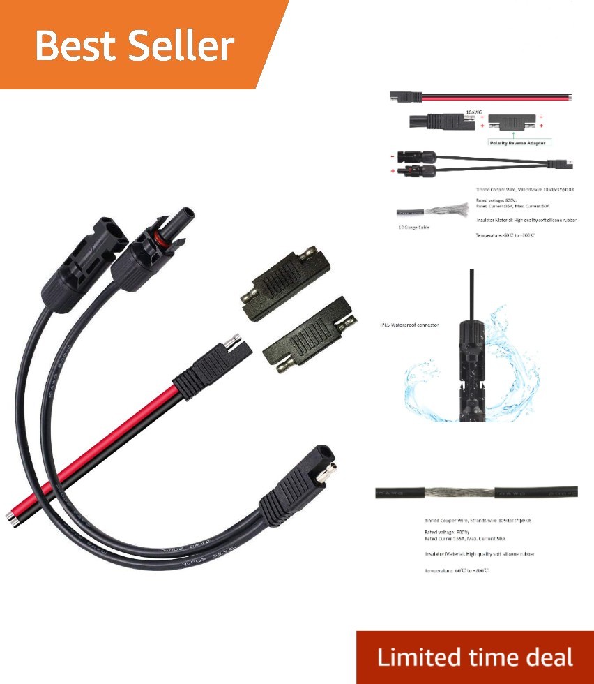 10AWG Solar Connector Extension Wire: MC-4 to SAE, 1.15ft Length for RVs
