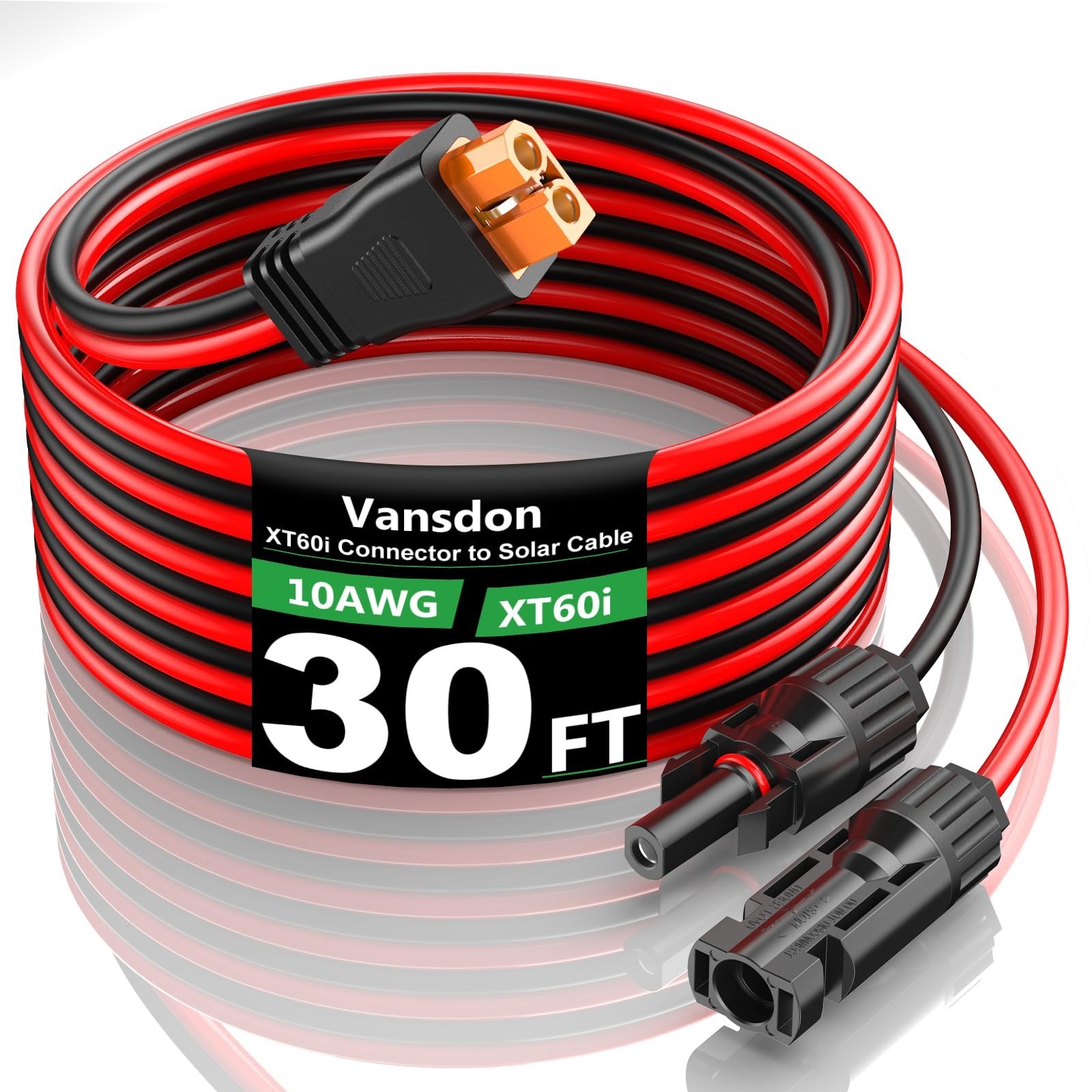 30FT 10AWG Solar Extension Cable XT60i Adapter for Power Stations, Generators, R