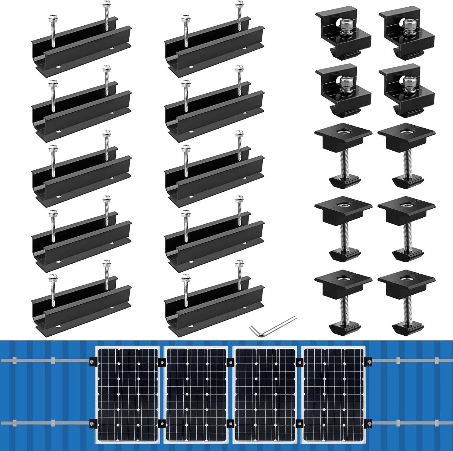 Solar Panel Mounting Brackets,Included 10×4.72 in Rails+4 end Clamps+6 Center