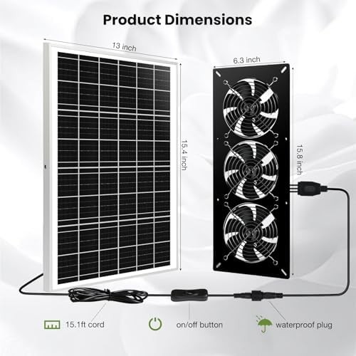 Solar Powered 3 Fan Kit, 25W High Velocity Waterproofed Solar Exhaust Fans for O
