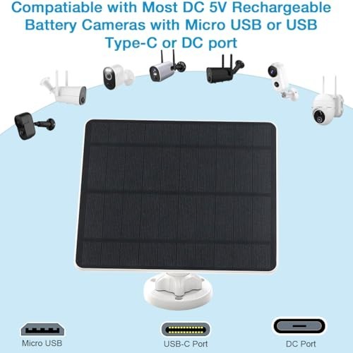 5W USB Solar Panel for Security Camera DC 5V Charger Micro USB USB-C IP65