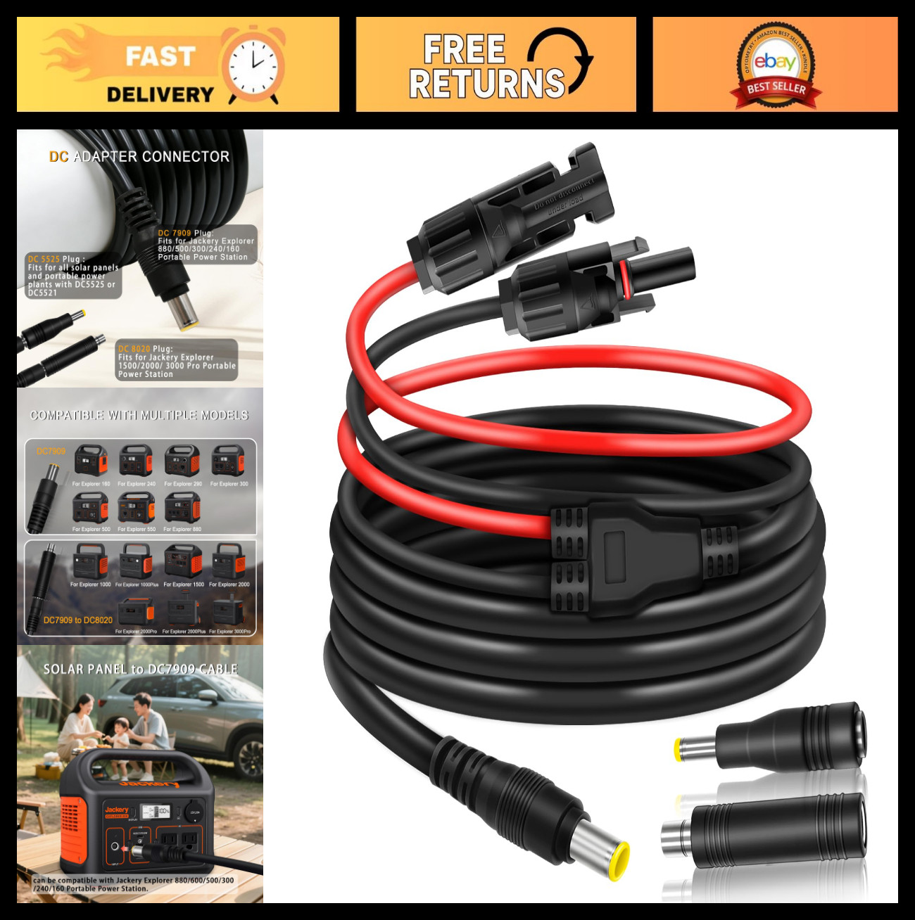 6FT Solar Connector to DC 8mm Adapter Cable for Portable Power Stations & Solar