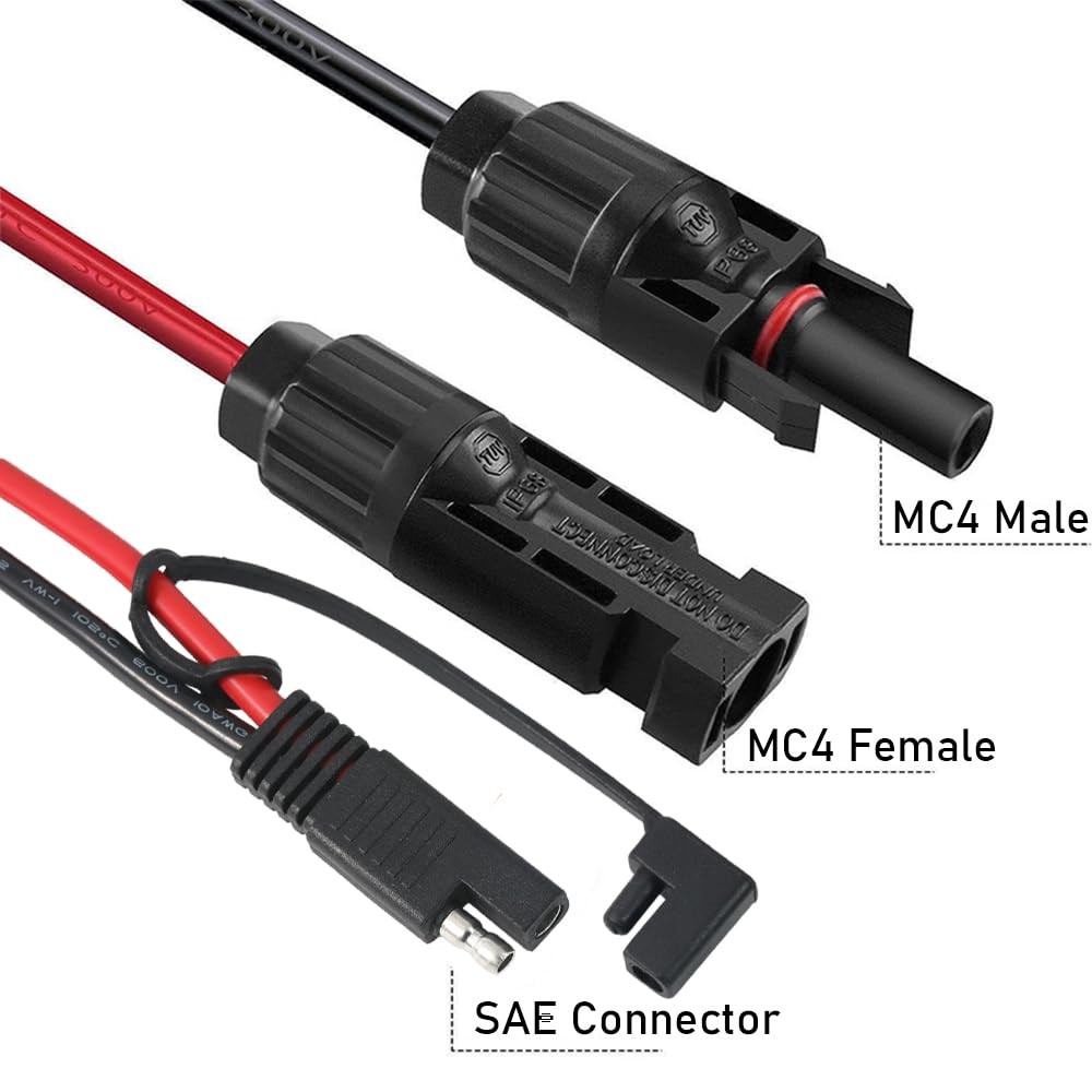 2Pcs 1FT 10AWG Solar Panel Connector Cable, SAE to MC-4 Male Female Adapter P…
