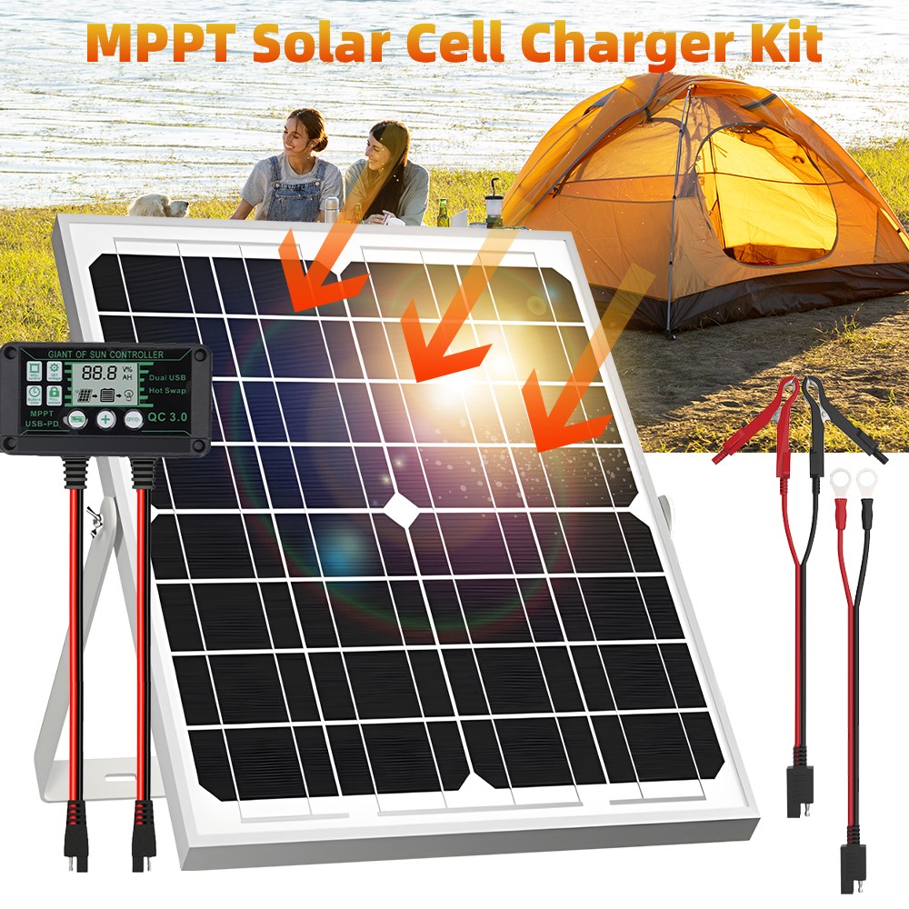 12V Solar Trickle Charger 30W Solar Panel w/Controller Car RV Battery Maintainer