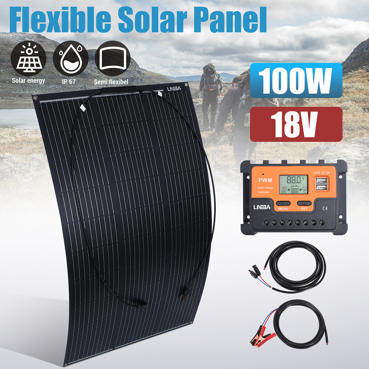 100W 18V Flexible Mono Solar Panel Home Power Station Camping RV Battery Charge