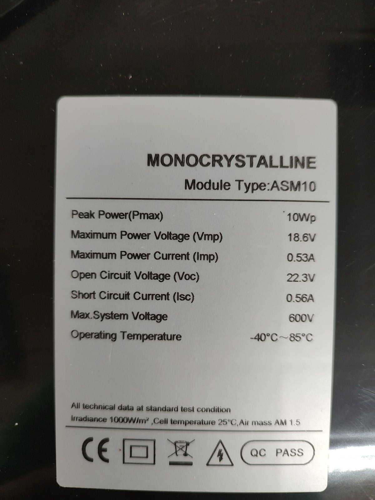 ASM10 Monocrystalline 10w SOLAR Panel