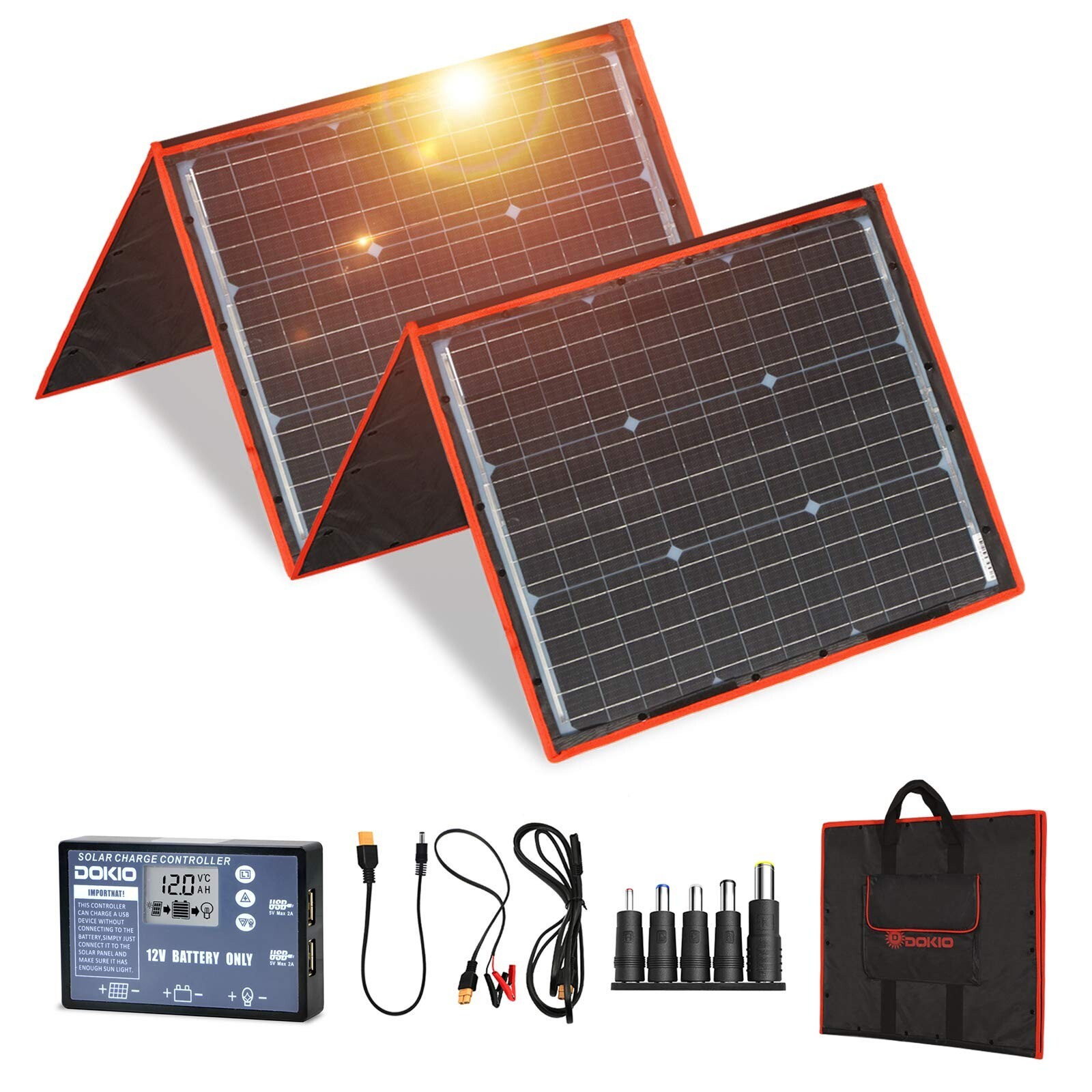 DOKIO 160W 18V Portable Solar Panel Kit (ONLY 9lb) Folding Solar Charger with…
