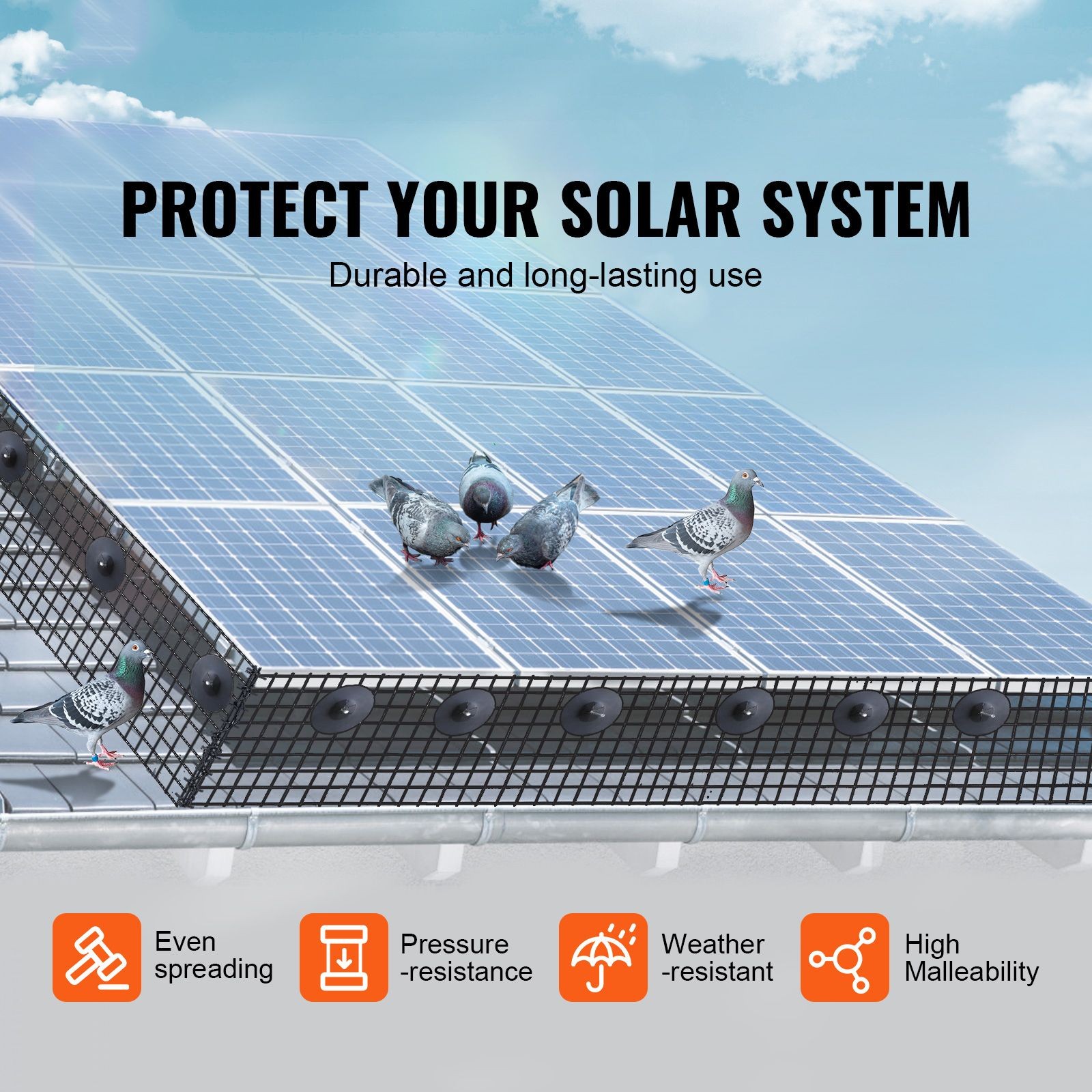 6in x 100ft Solar Panel Bird Guard with PVC Coating & 100pcs Fasteners