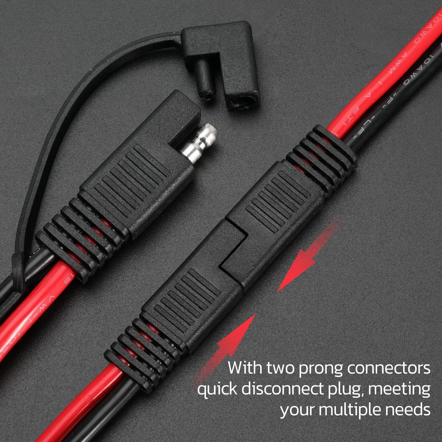 10 Gauge SAE to SAE Extension Cord 1FT – Two-Prong Water Resistant Connection