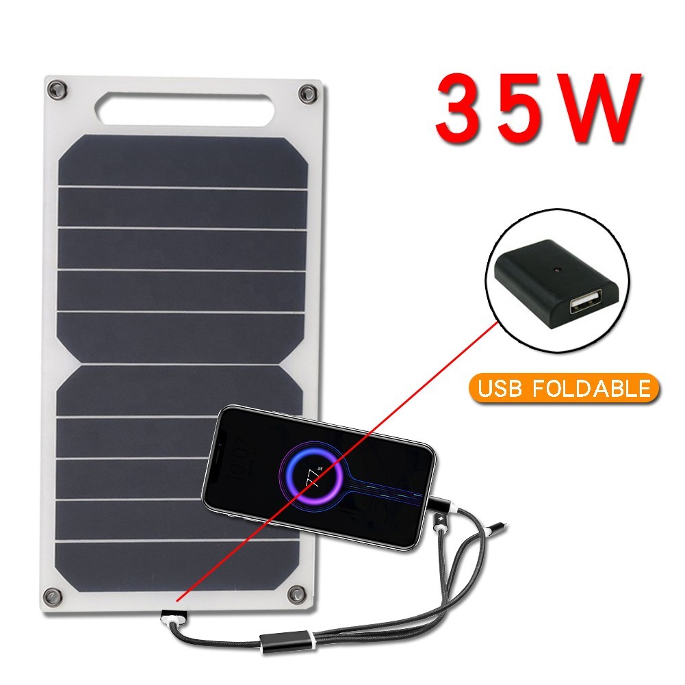 35W USB Portable Solar Panel Charger 5V for Phone Power Bank Camping Outdoor Kit