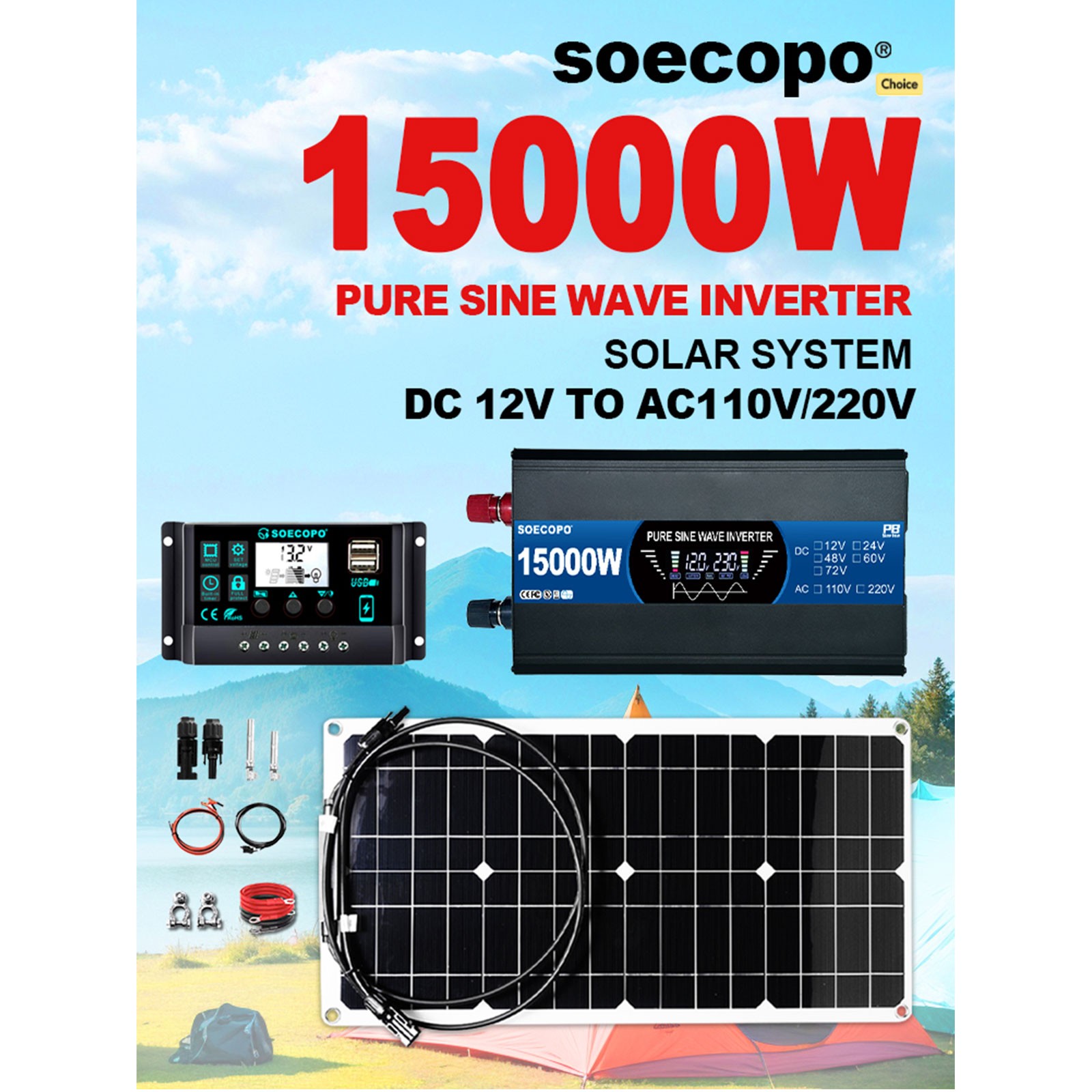 15000W Solar System Kit Flexible Panel 12V To 110V 220V for Camp Home Charger