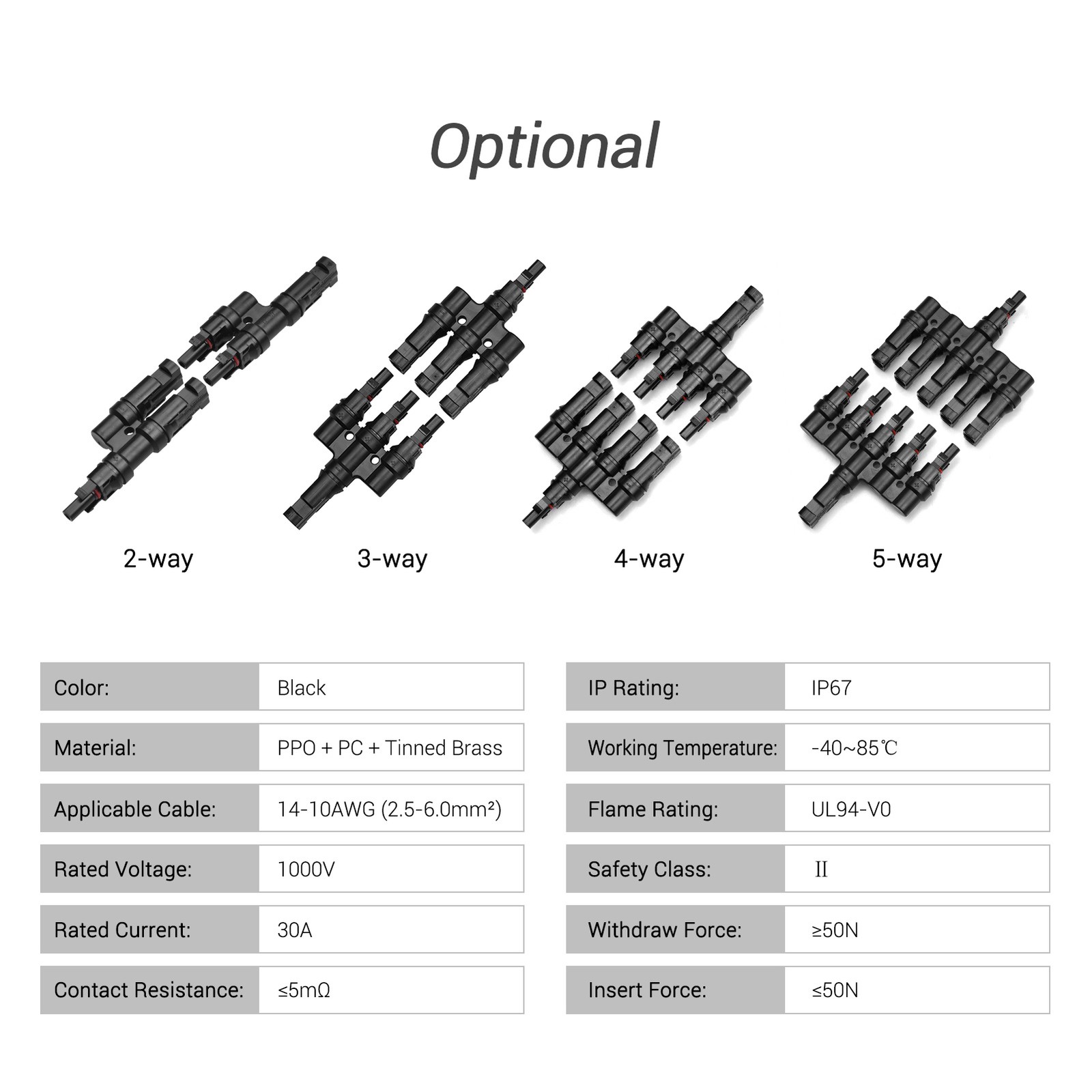Branch Solar Connector T Connectors 4 Way IP67 Waterproof 14AWG To 10AWG V2