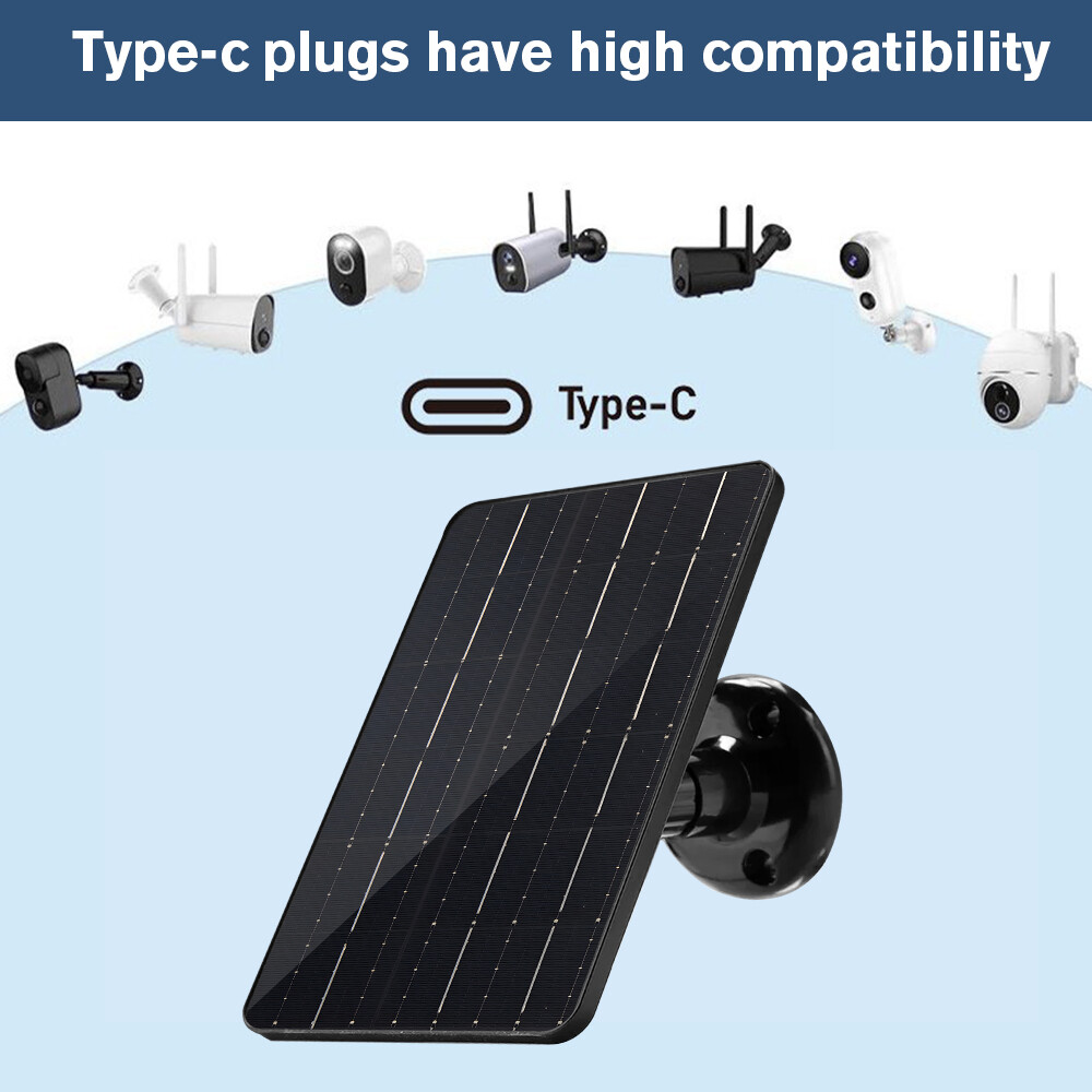 10W 5V Solar Panel for Security Camera,Type C Port Solar Charger w/Cable & Stand