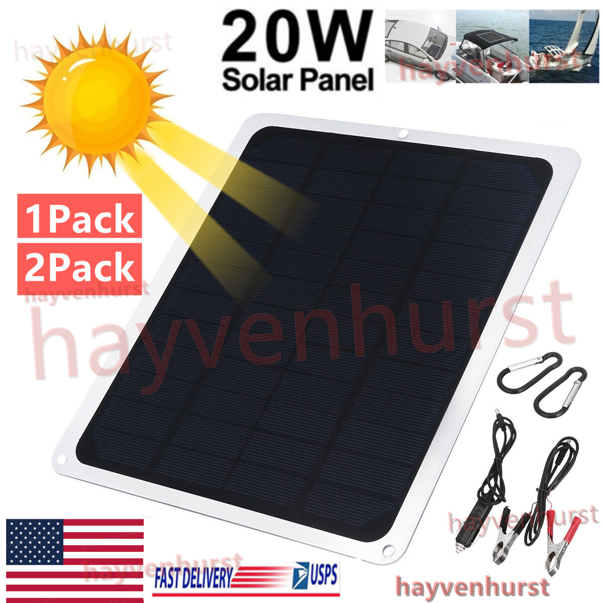 20W Solar Panel 12V Trickle Charger Battery Charger Kit Maintainer Boat RV Car