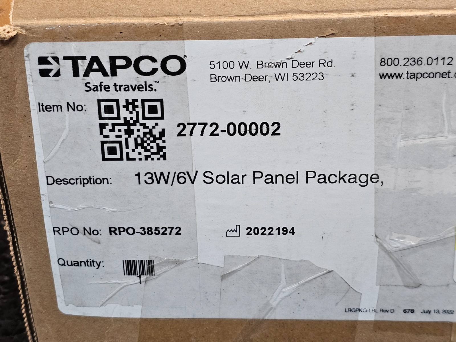 Tapco 2772-00002 13W/6V Solar Panel / Top of Pole Mount