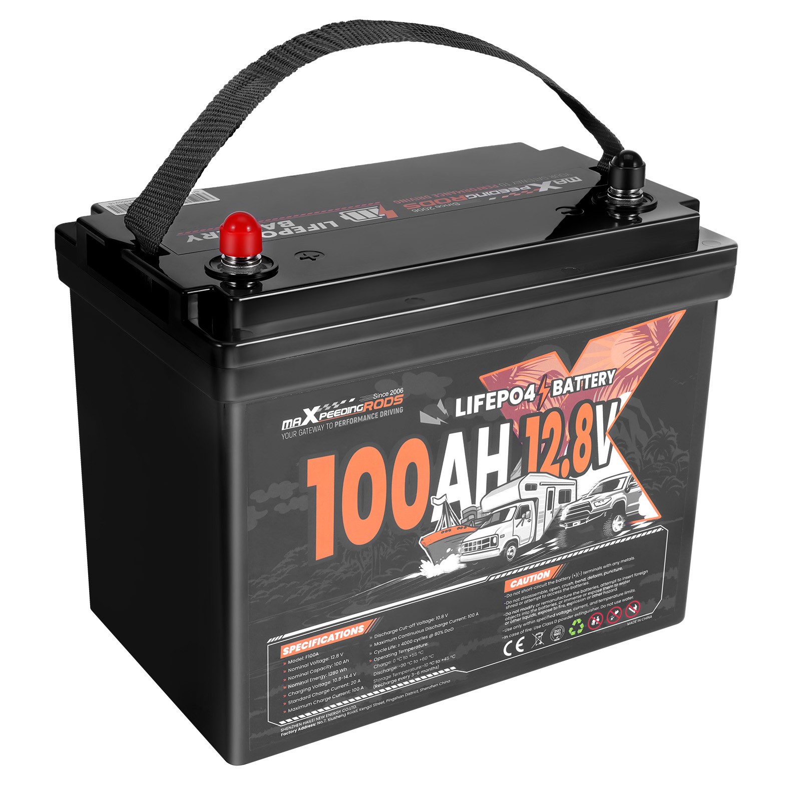 Marine Boat Battery 12V 100Ah LiFePO4, Built-in BMS, Expandable 20.48kWh