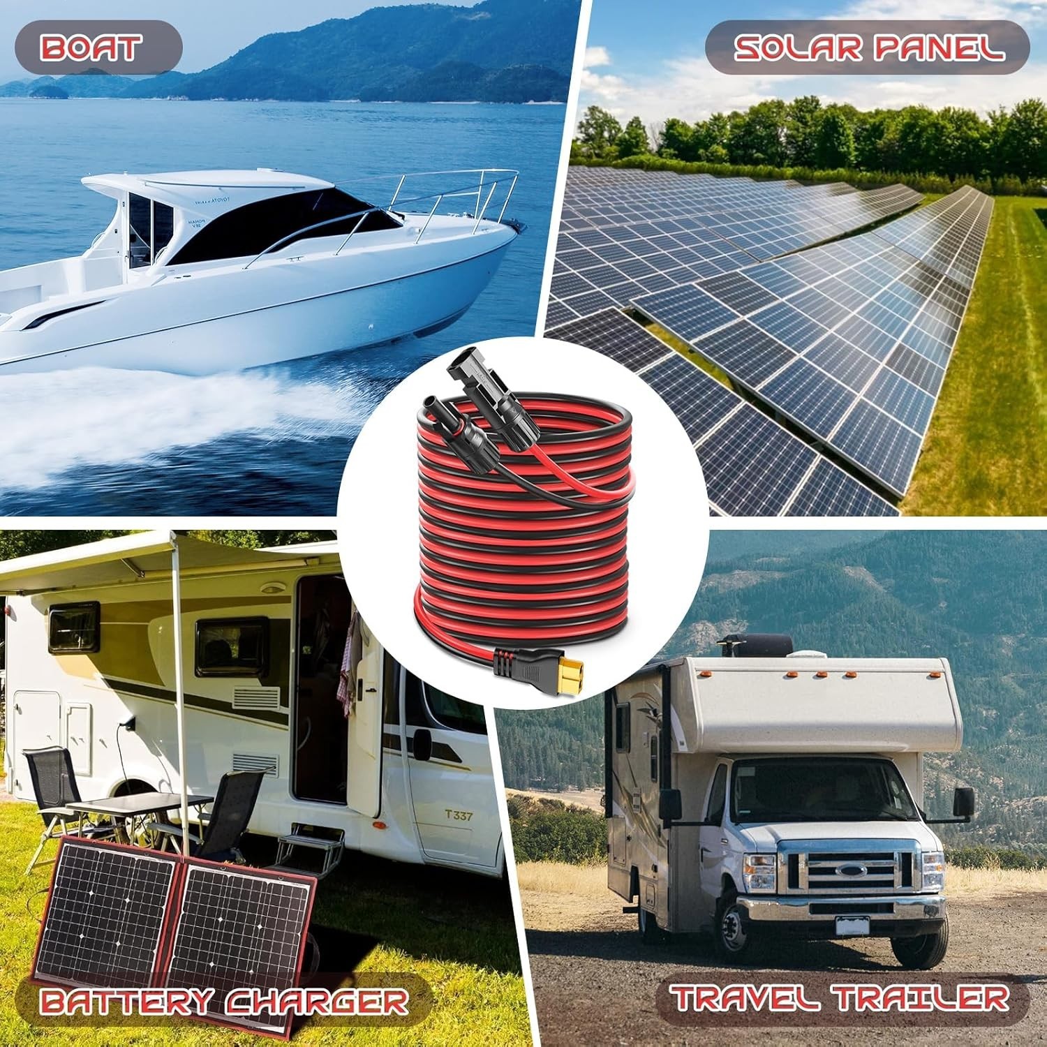 Cable adaptador solar a XT60 20 pies 12AWG para baterías y generadores solares