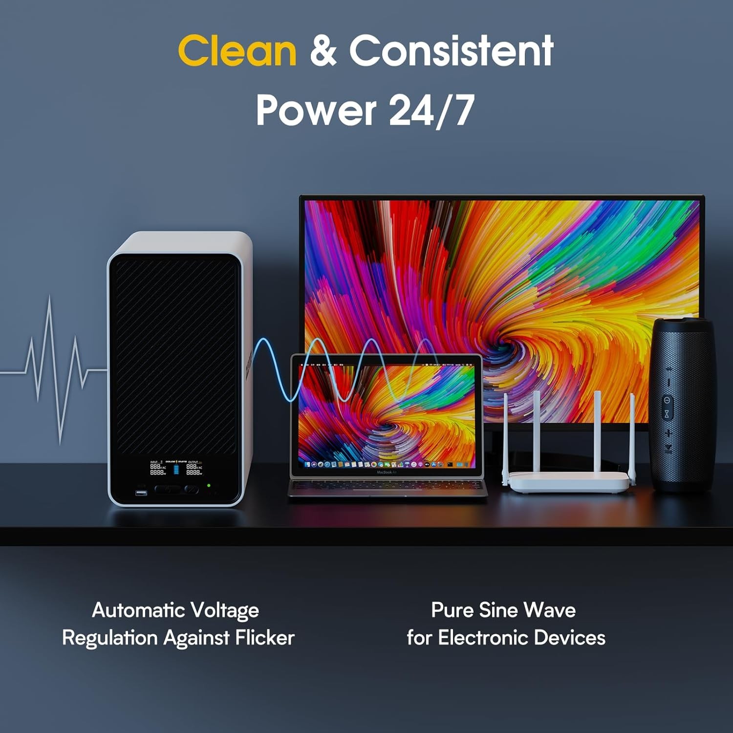 Goldenmate 1500VA 1000W Pure Sine Wave UPS Backup Power Supply LiFePO4 Battery