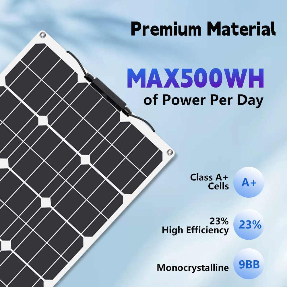 100W Watt Portable Flexible Solar Panel RV Camping Off-Grid Rooftop Panel Kit