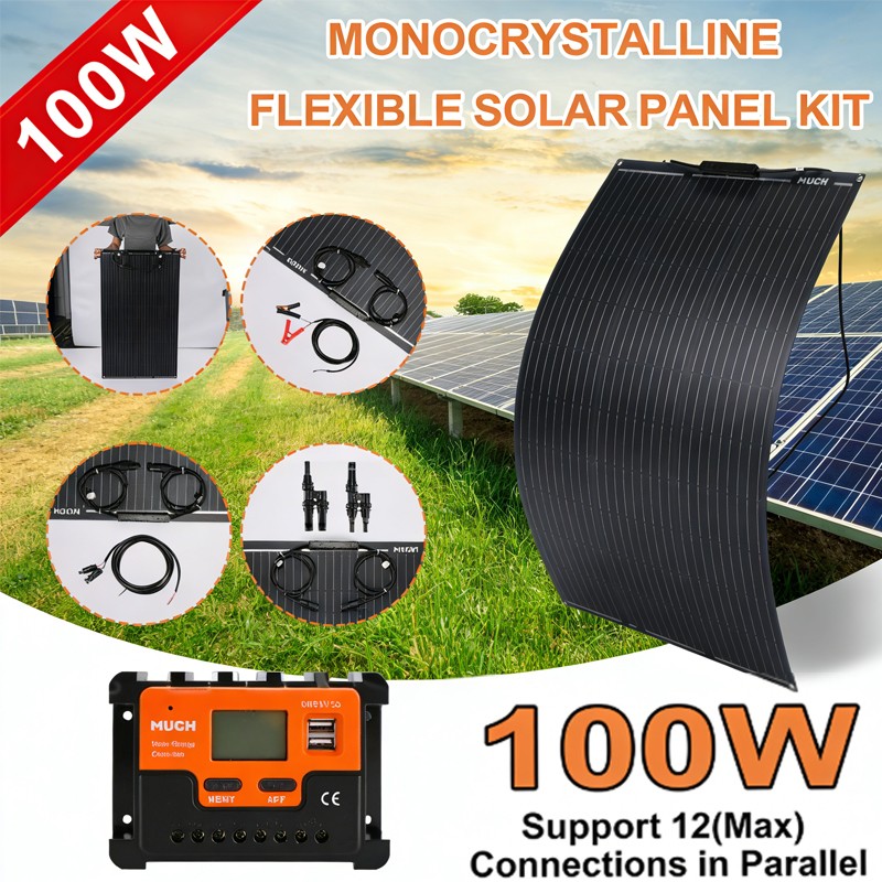 100W 18V Flexible Mono Solar Panel to 12V Battery Off Grid RV Marine Camping US