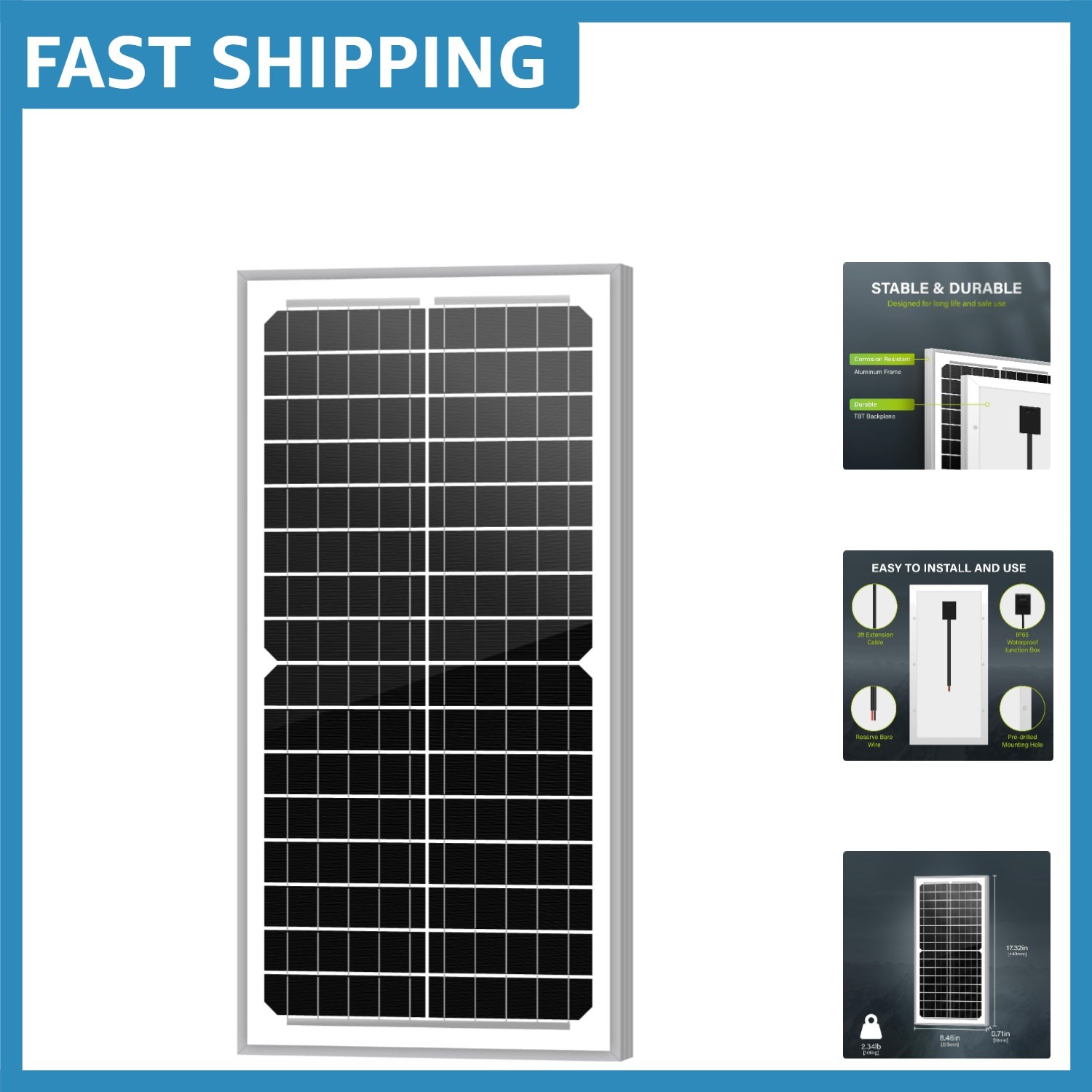 12V 10W High-Performance Solar Panel – Long-lasting Energy for Your Adventures
