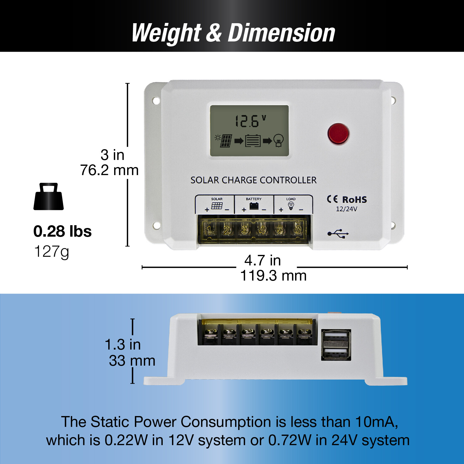 SunPower 100W 12V Monocrystalline Solar Panel Kit with 10A PWM Controller