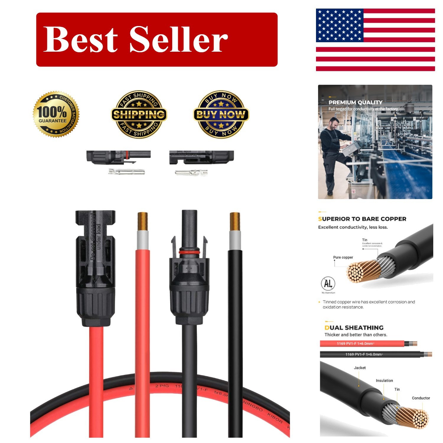 20FT 10AWG Solar Connector Cable – Certified Quality for Robust Connections