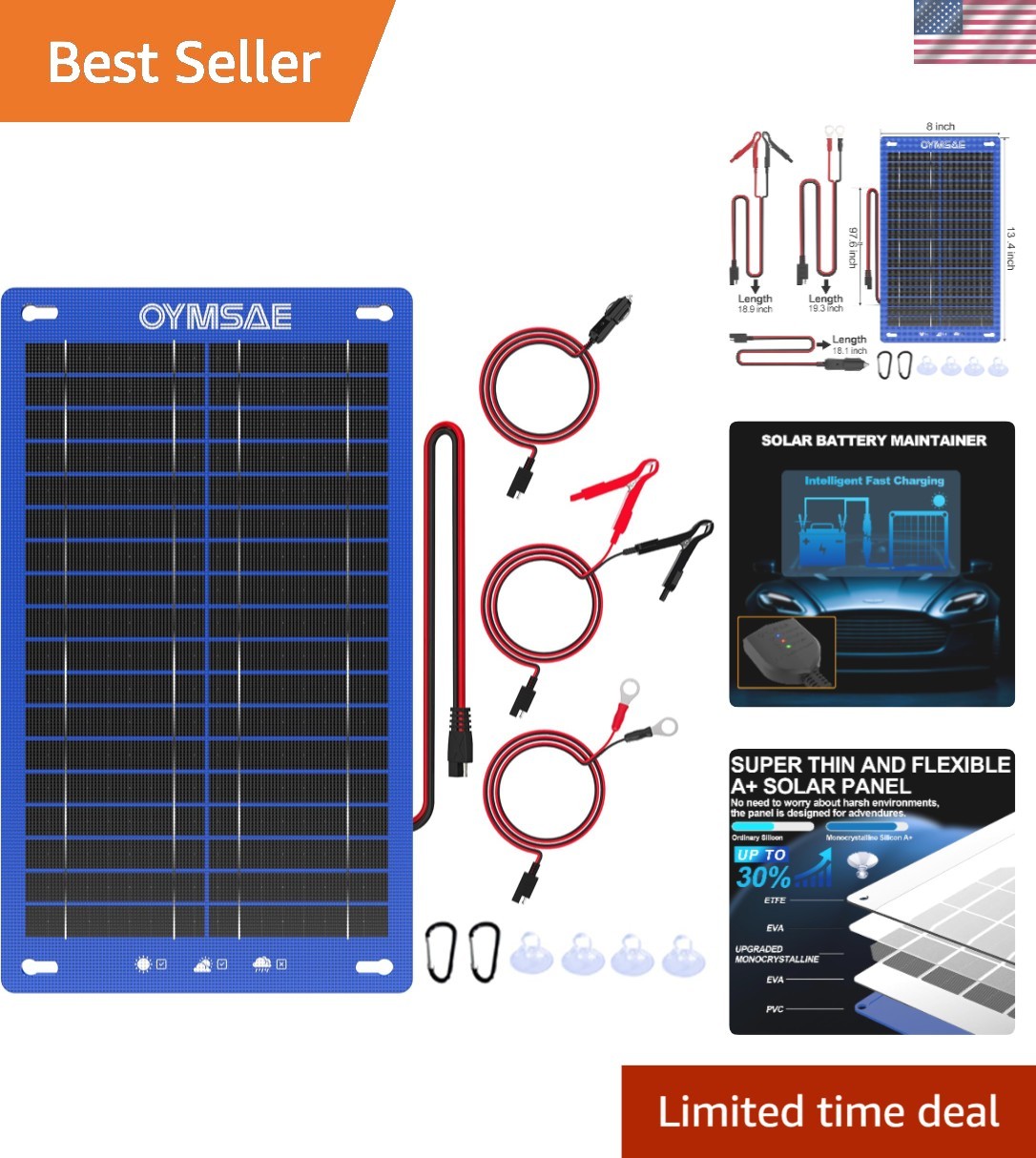 12W Portable Solar Car Battery Charger – 12V Trickle Maintainer for All Vehicles