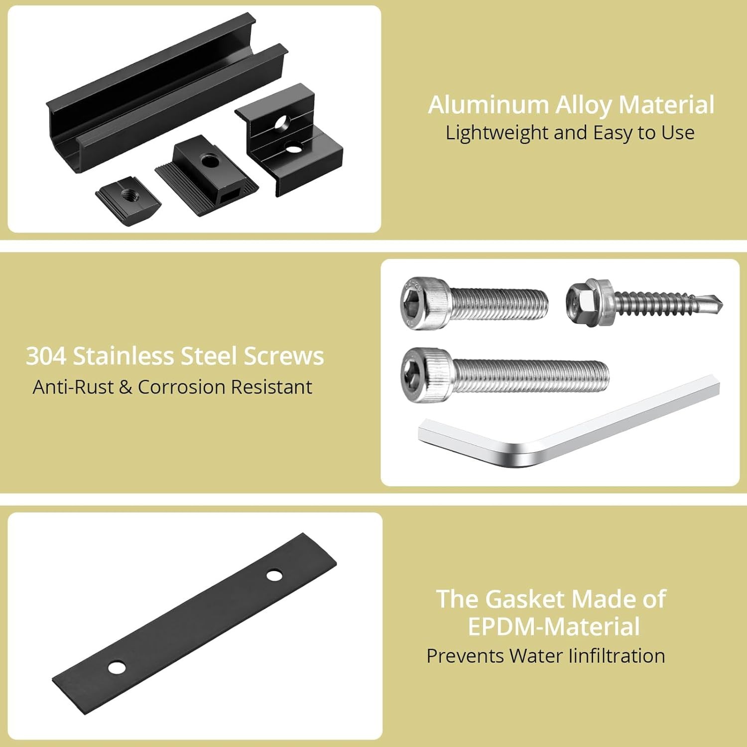 Solar Panel Mounting Brackets, Included 10PK 4.72 in Rails + 4 End Clamps + 6 Ce