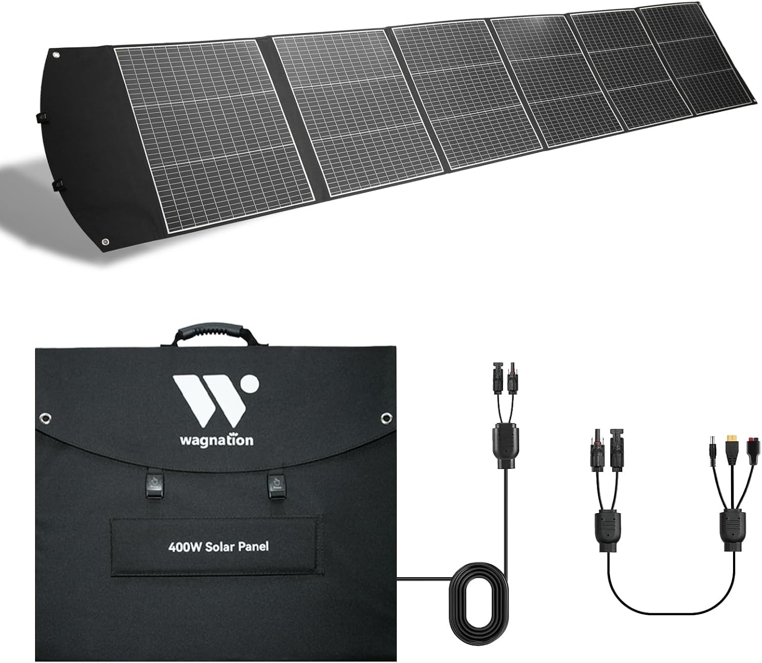 Wagnation Solar Panel 400W Portable Solar Charger Foldable With 3-in-1 Cable
