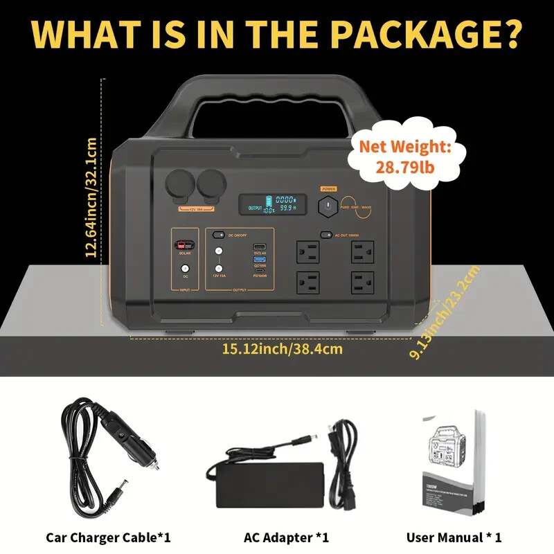 1000W Portable Power Station,1075Wh Backup Lithium Battery, 120V/1000W AC Outlet