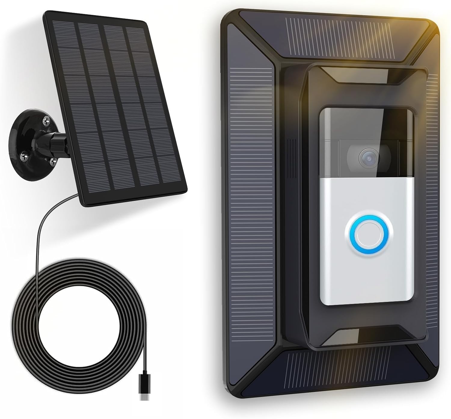 Solar Charger for Ring Doorbell, 2-in-1 with Mount Stand, Compatible with Rin…