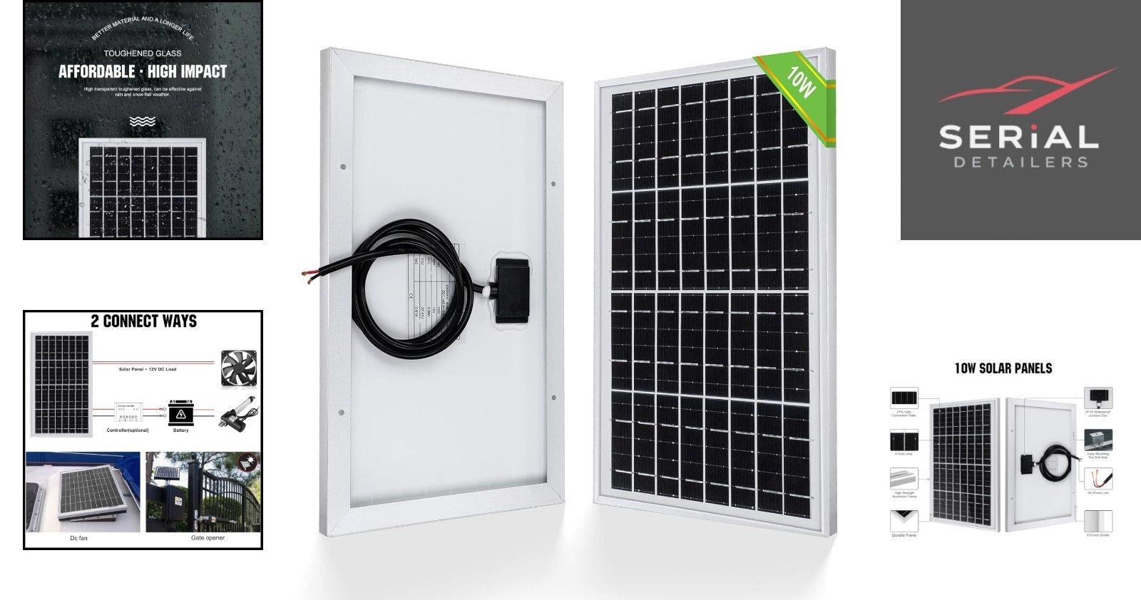 Lightweight 10W Solar Panel for Quick Charging of 12V Systems – Easy Install
