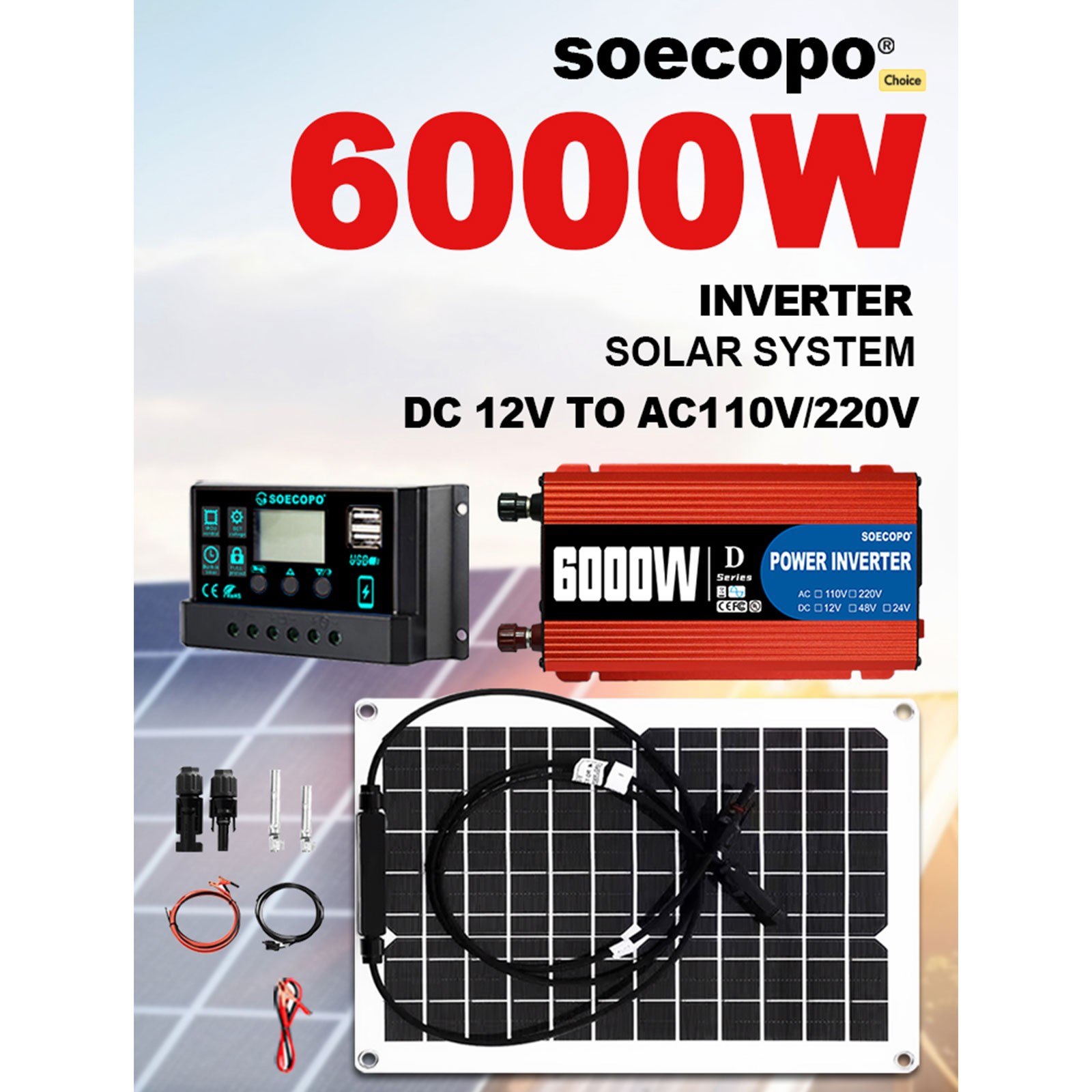 SOECOPO 6000W Solar System Complete Kit,12V DC to 110V/220V AC Inverter FlexibjN