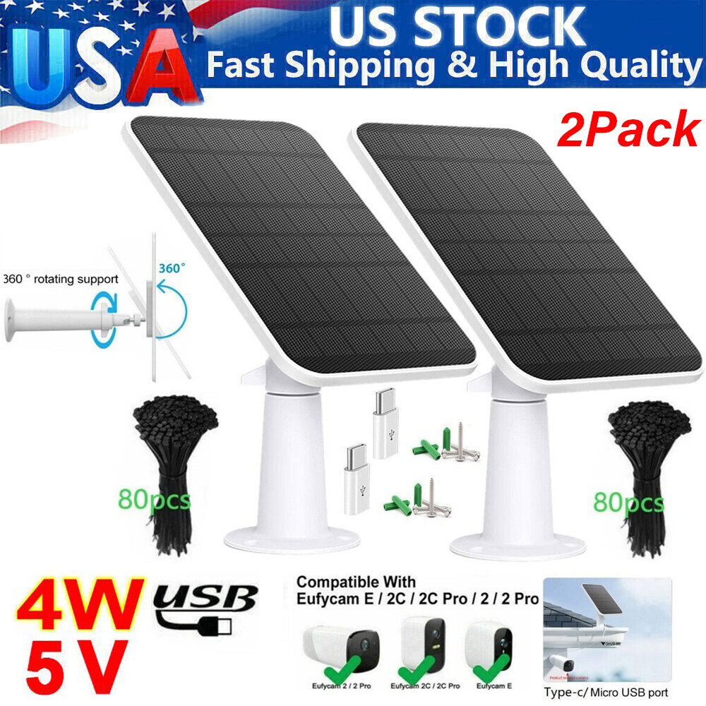 2Pcs 5V Solar Panels For Wireless Camera for Eufy Eufycam Cam Micro USB & Type C