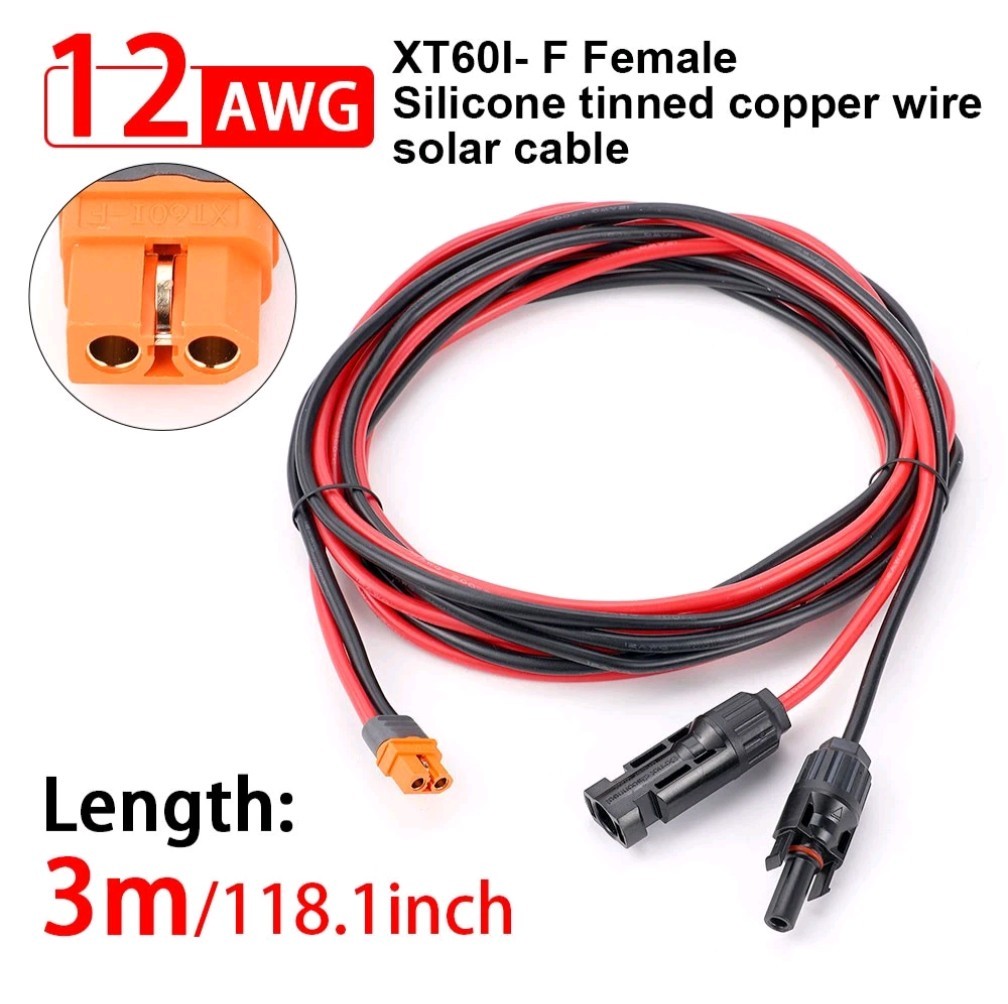 10ft XT60i Female to Solar Connector Solar Panel Charging Cable 12 AWG-SEE NOTE*