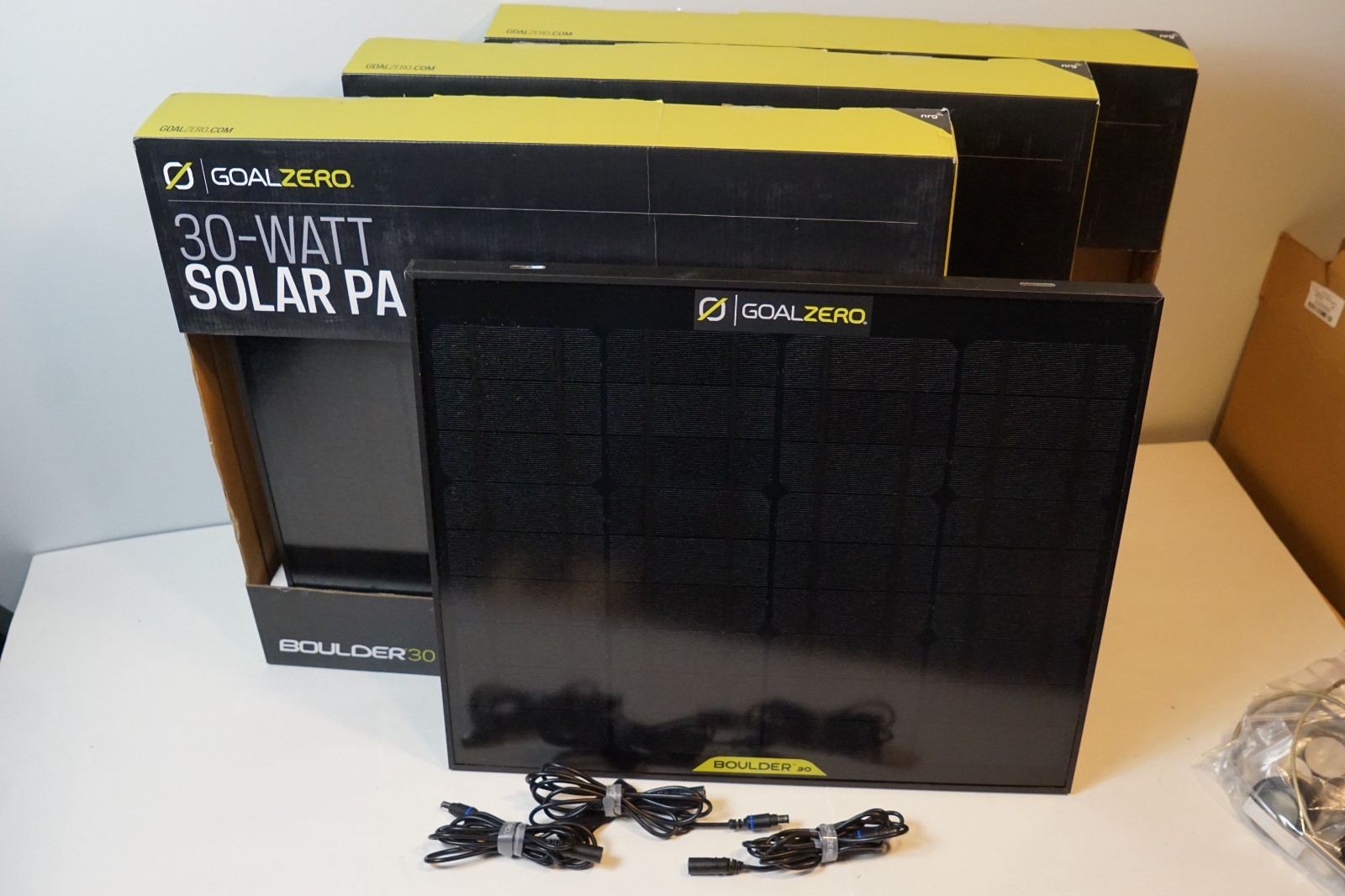 NEW, Goal Zero Boulder 30-Watt Solar Panels, set of 3, with Nylon Carrying Case