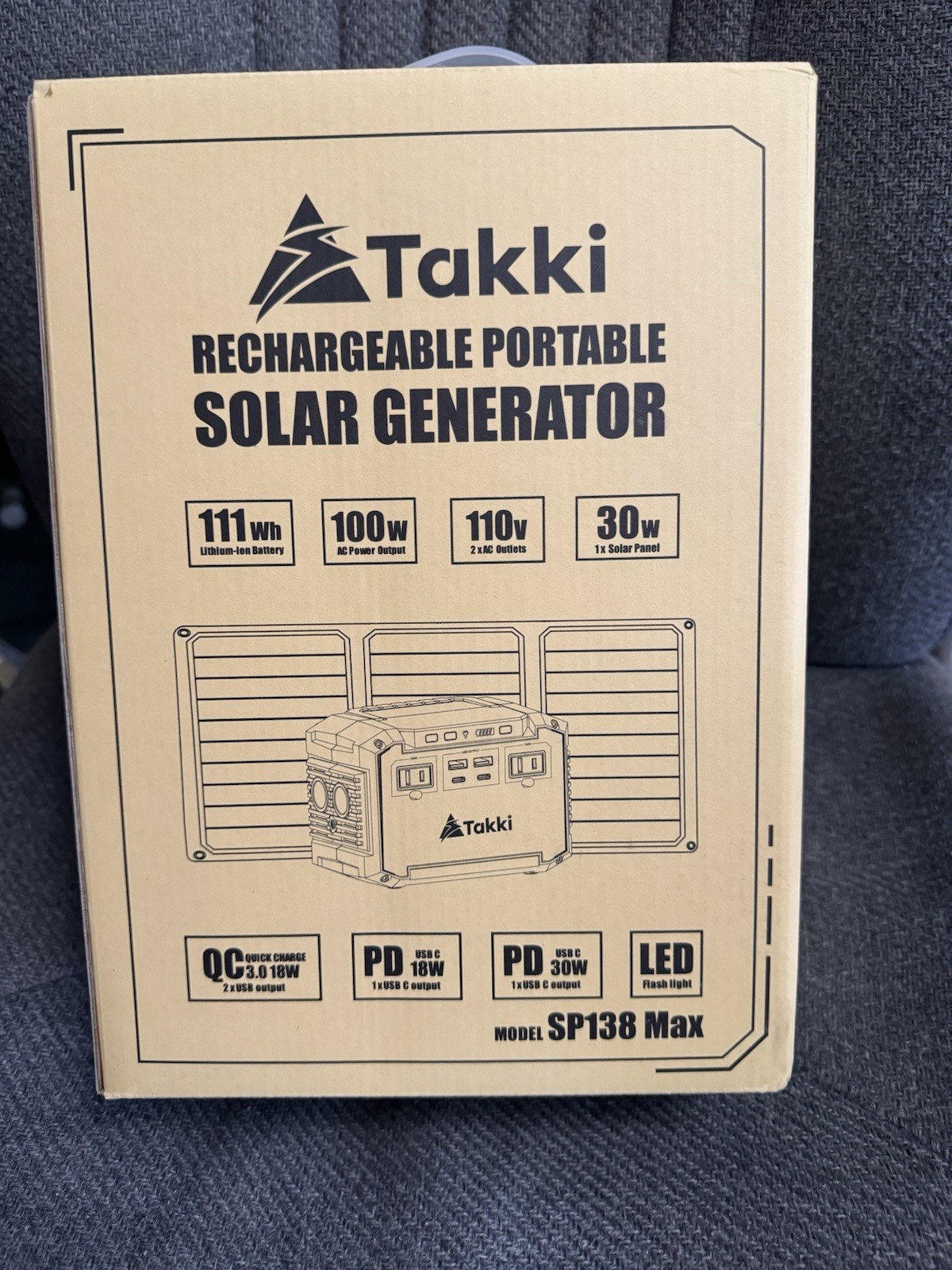Takki Portable Power Station 111Wh Camping Solar Generator AC/DC USB LED Lights