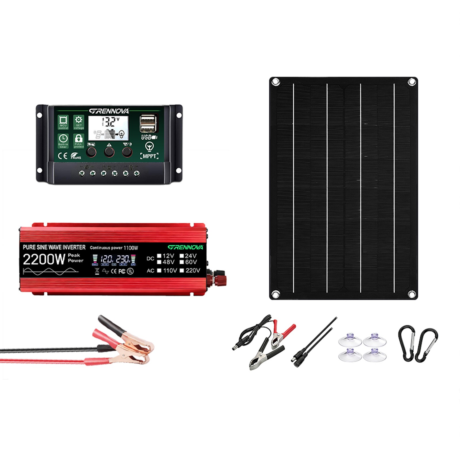 Grennova 2200W Off-Grid Solar Kit 50W Panel 60A MPPT Dual Voltage Inverter