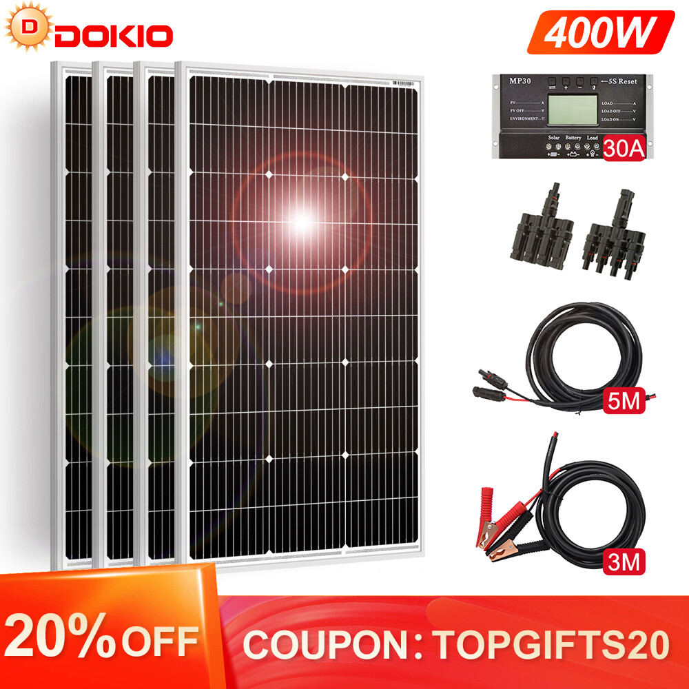 Dokio 4X100w 400w Rigid Monocrystalline Solar Panel Kit for Home/Caravan/RV/Boat