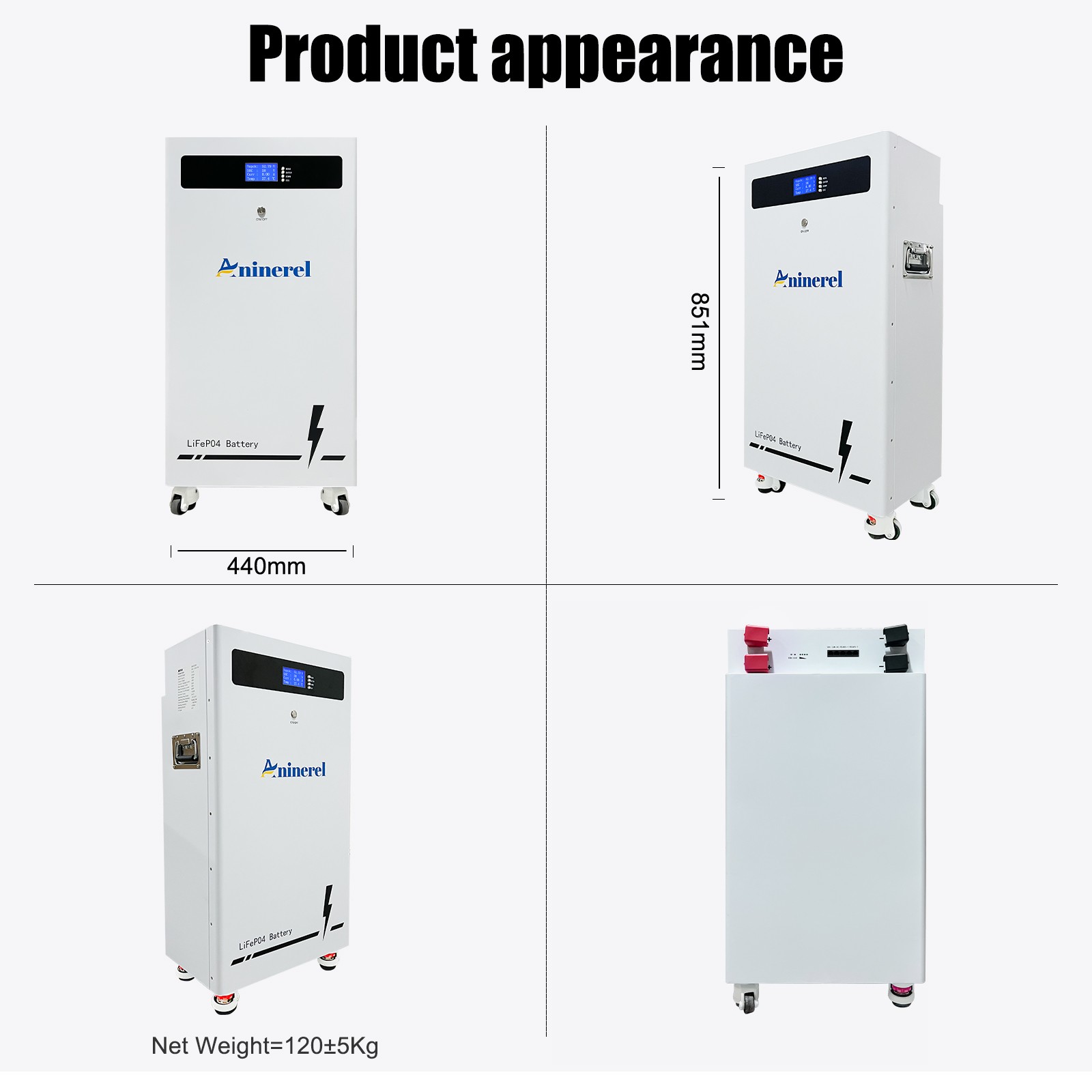 ANINEREL 16kWh 48V 314AH LiFePO4 Battery + 6kw/11kw Solar Hybrid Inverter US