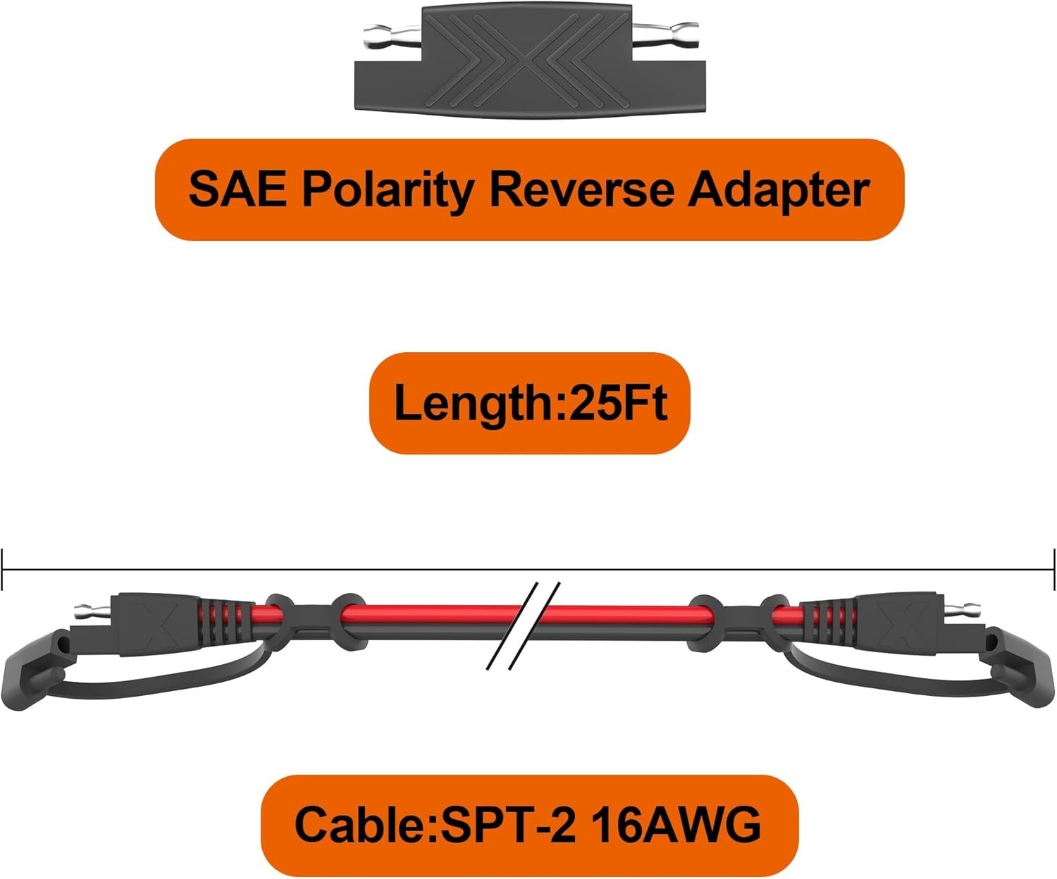 Listed 12 Feet SAE to SAE Extension Cable, Quick Connect & Water-Resistant
