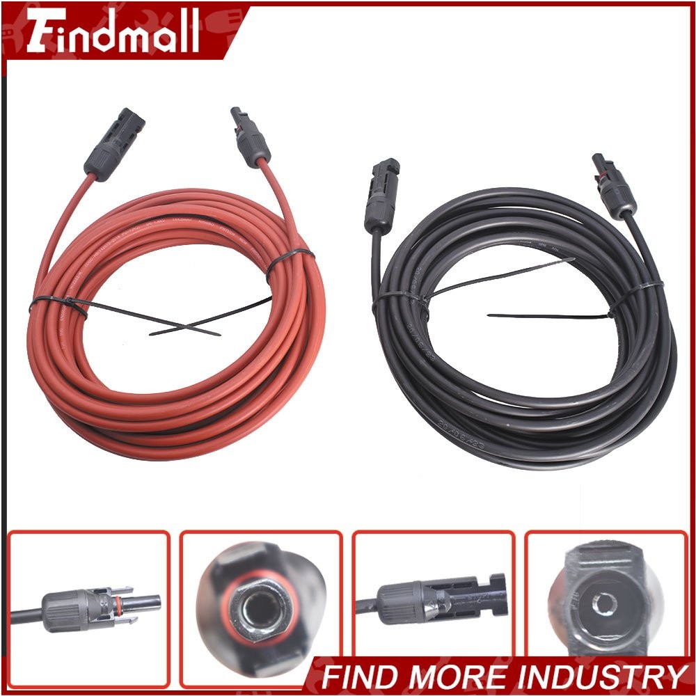 Findmall 10AWG Black + Red 30FT Solar Panel Extension Cable Wire Connector